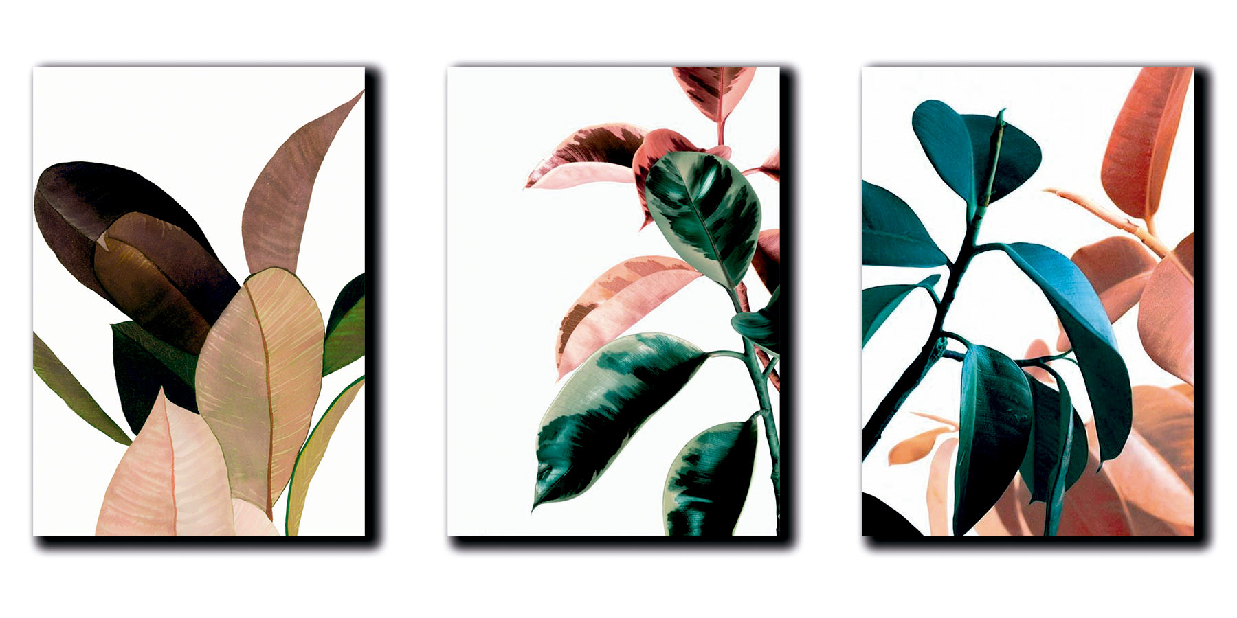 Cuadros Decorativos Set de 3 pzs Canvas de hojas moderno #3 40 X 60 cm