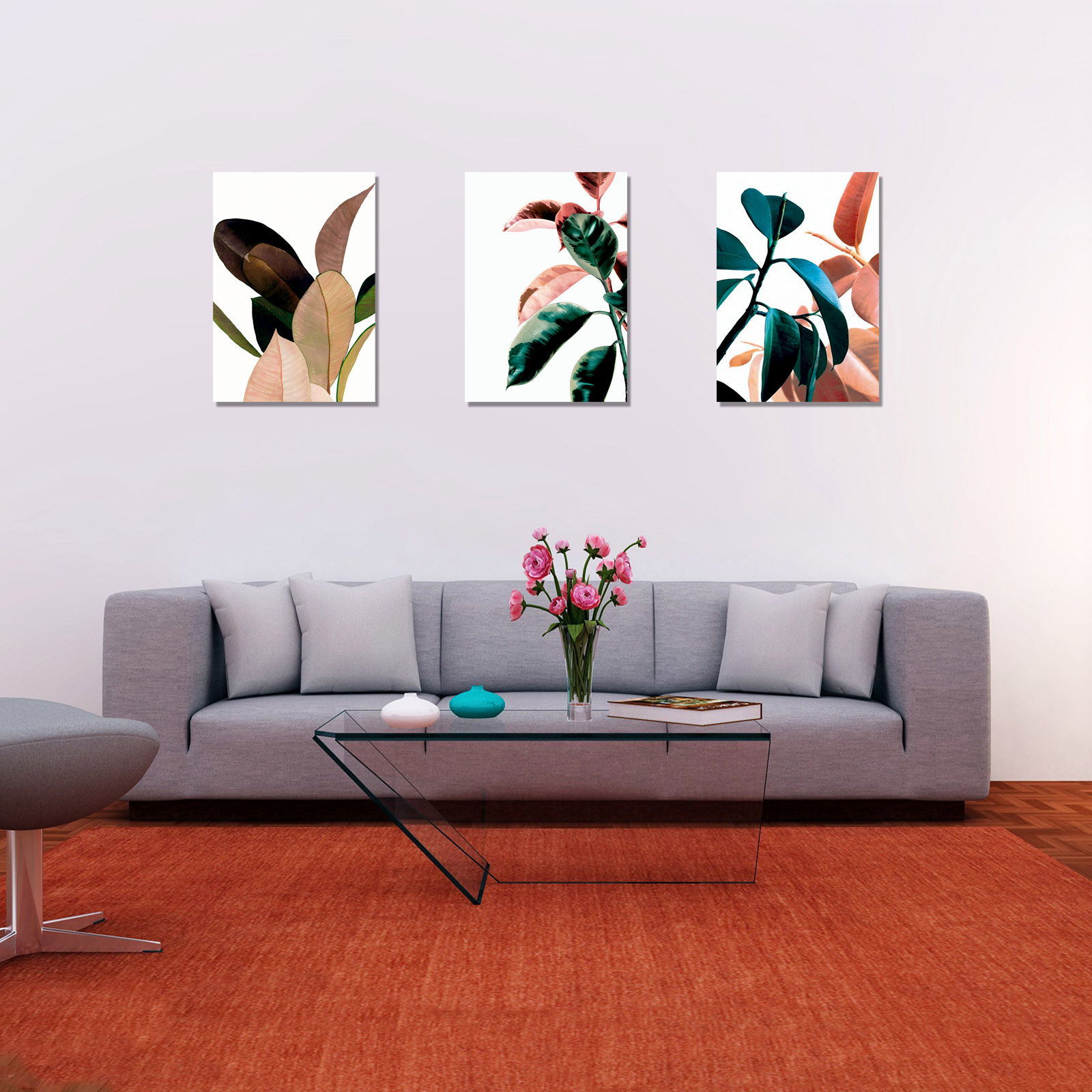 Cuadros Decorativos Set de 3 pzs Canvas de hojas moderno #3 40 X 60 cm