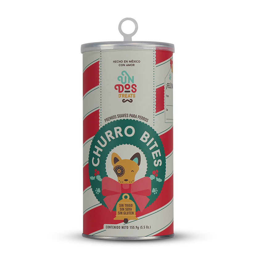 Premios para perro Churro Bites Un Dos Treats, Especial de Navidad. Premios suaves para consentir sabor Churro Mexicano. 155 g