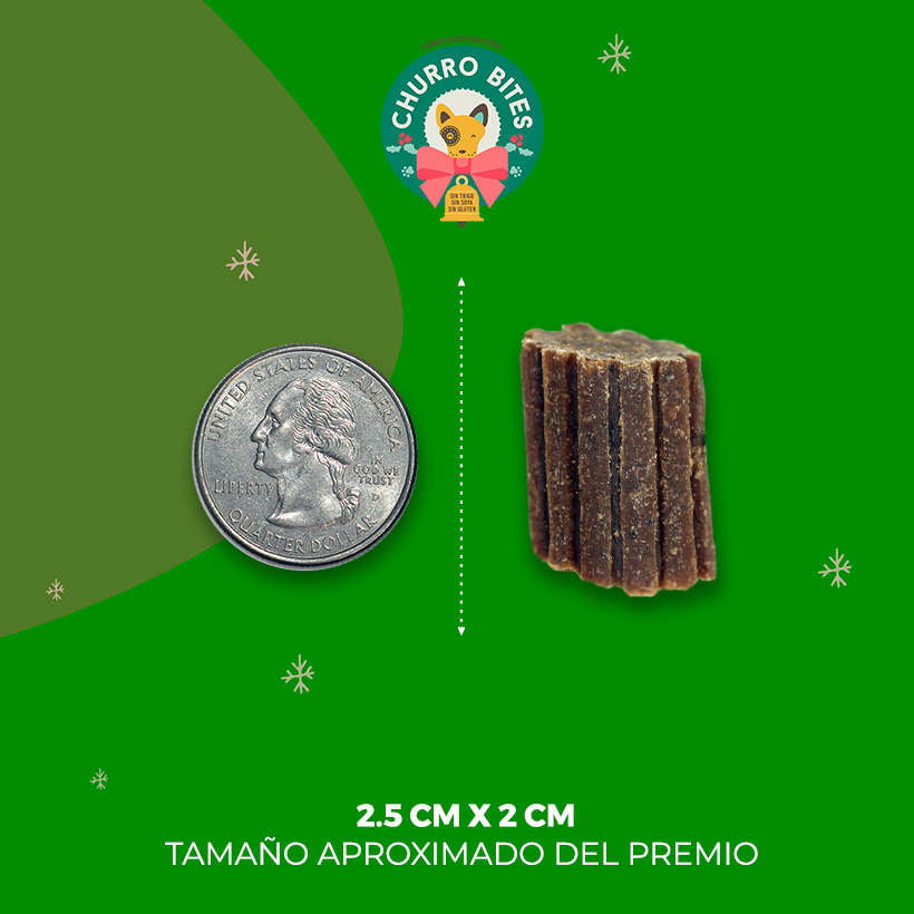 Premios para perro Churro Bites Un Dos Treats, Especial de Navidad. Premios suaves para consentir sabor Churro Mexicano. 155 g