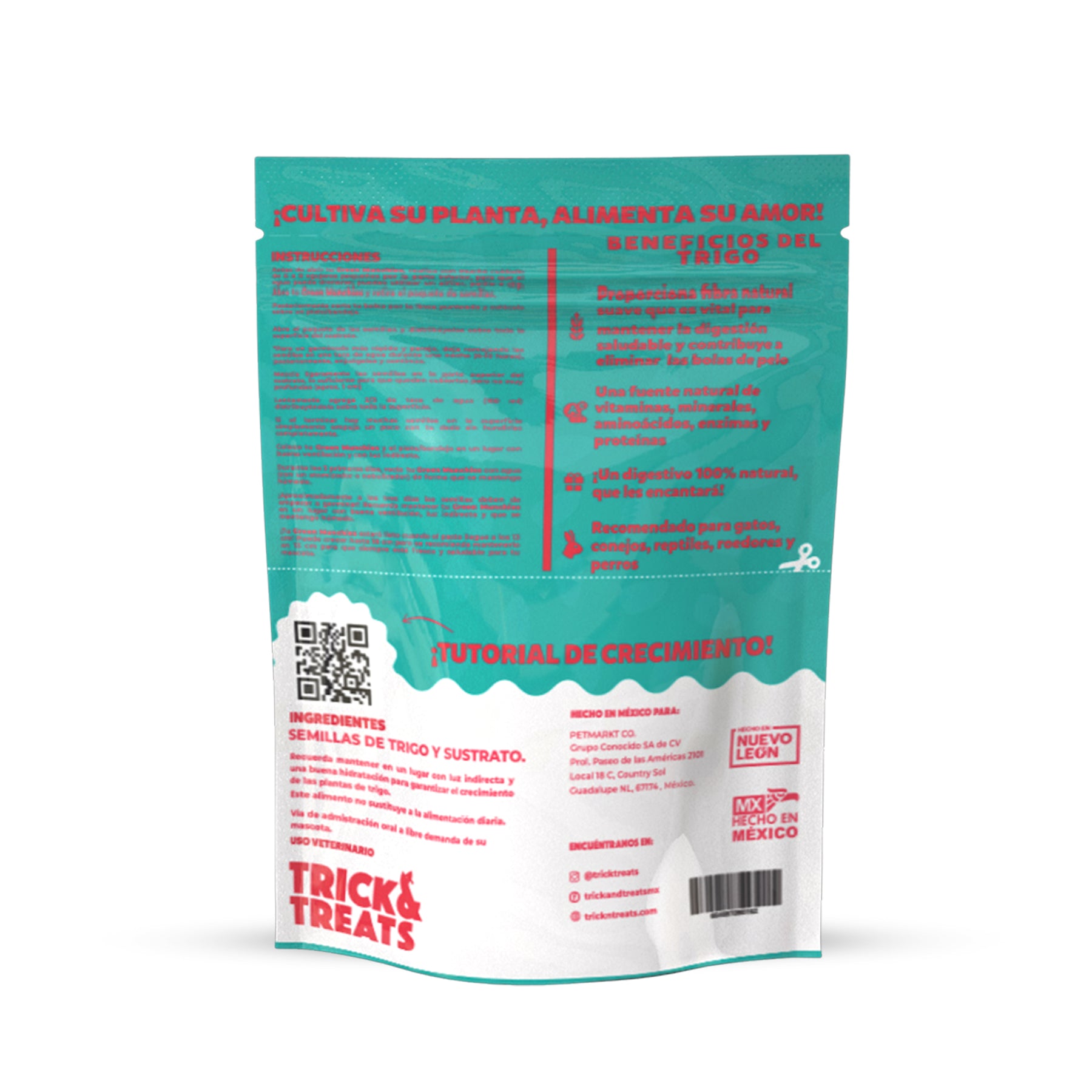 Pasto de trigo para gatos Green Munchies Trick & Treats, 100% Natural para consentir y premiar a tu gato, 50 g.