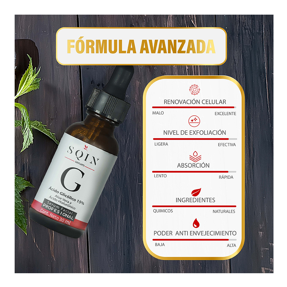 Serum Acido Glicolico y Ácido Hialurónico Facial, Exfoliante Facial