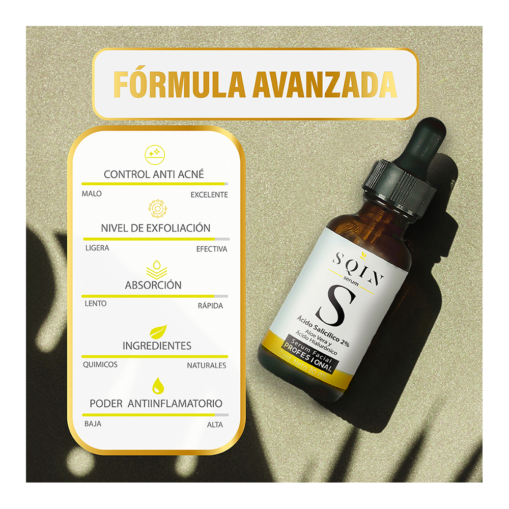 Serum Acido Salicilico y Ácido Hialurónico Facial, Exfoliante Facial.