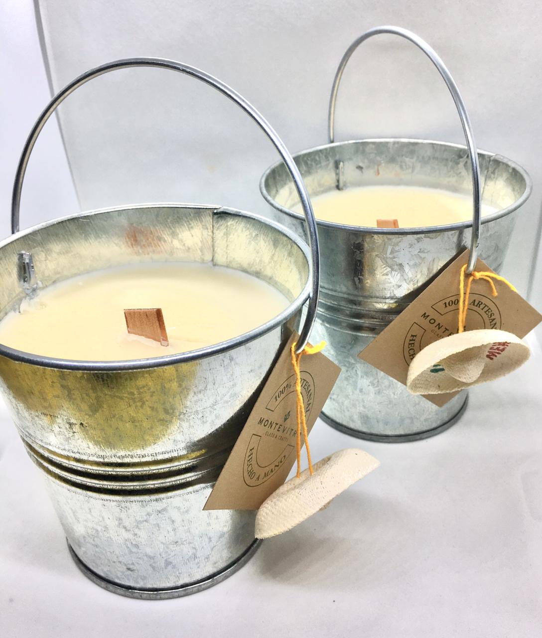 2 Velas con Citronela Extra Grande y Grande Monte Vitro en cubeta original Pabilo de Madera  