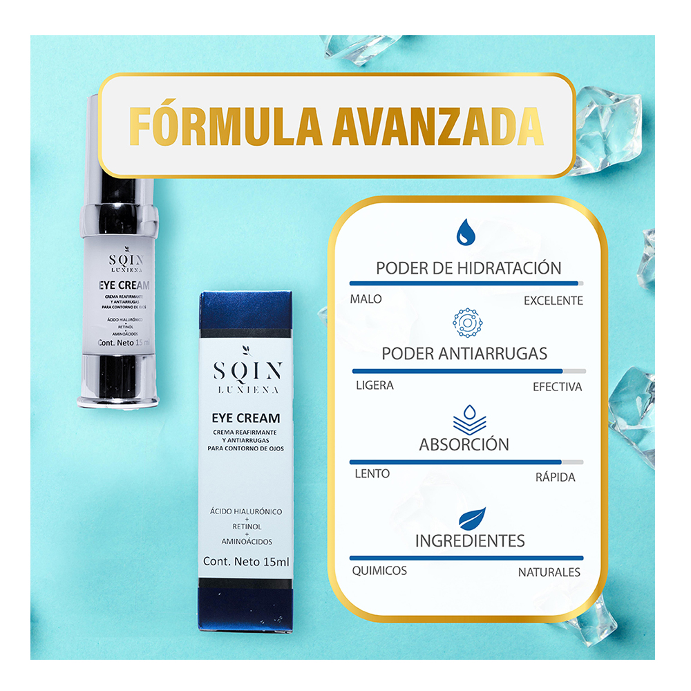 Crema para Ojos Anti Arrugas, Ojeras y Bolsas, Ácido Hialurónico y Aminoácidos Reparadores.