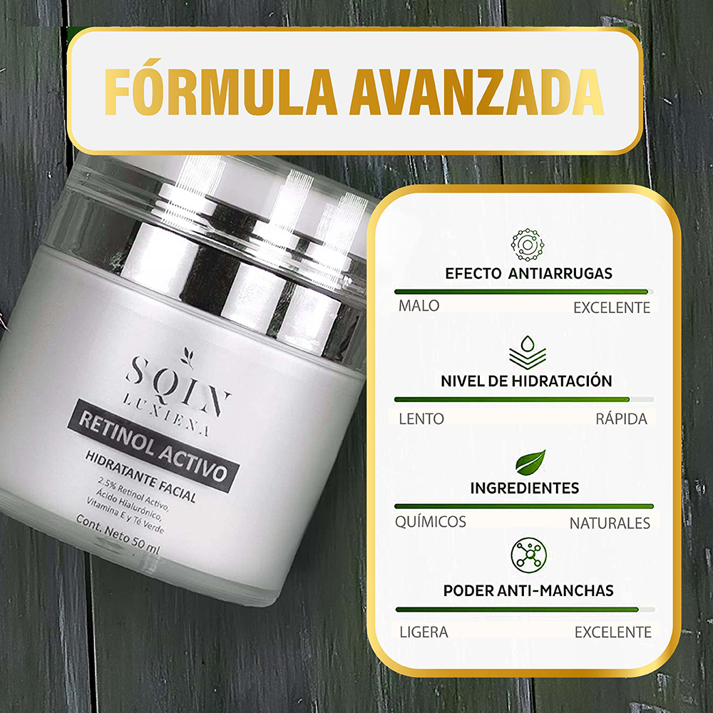 Crema Hidratante Facial Retinol y Ácido Hialurónico. Antiarrugas y Anti Manchas. Noche