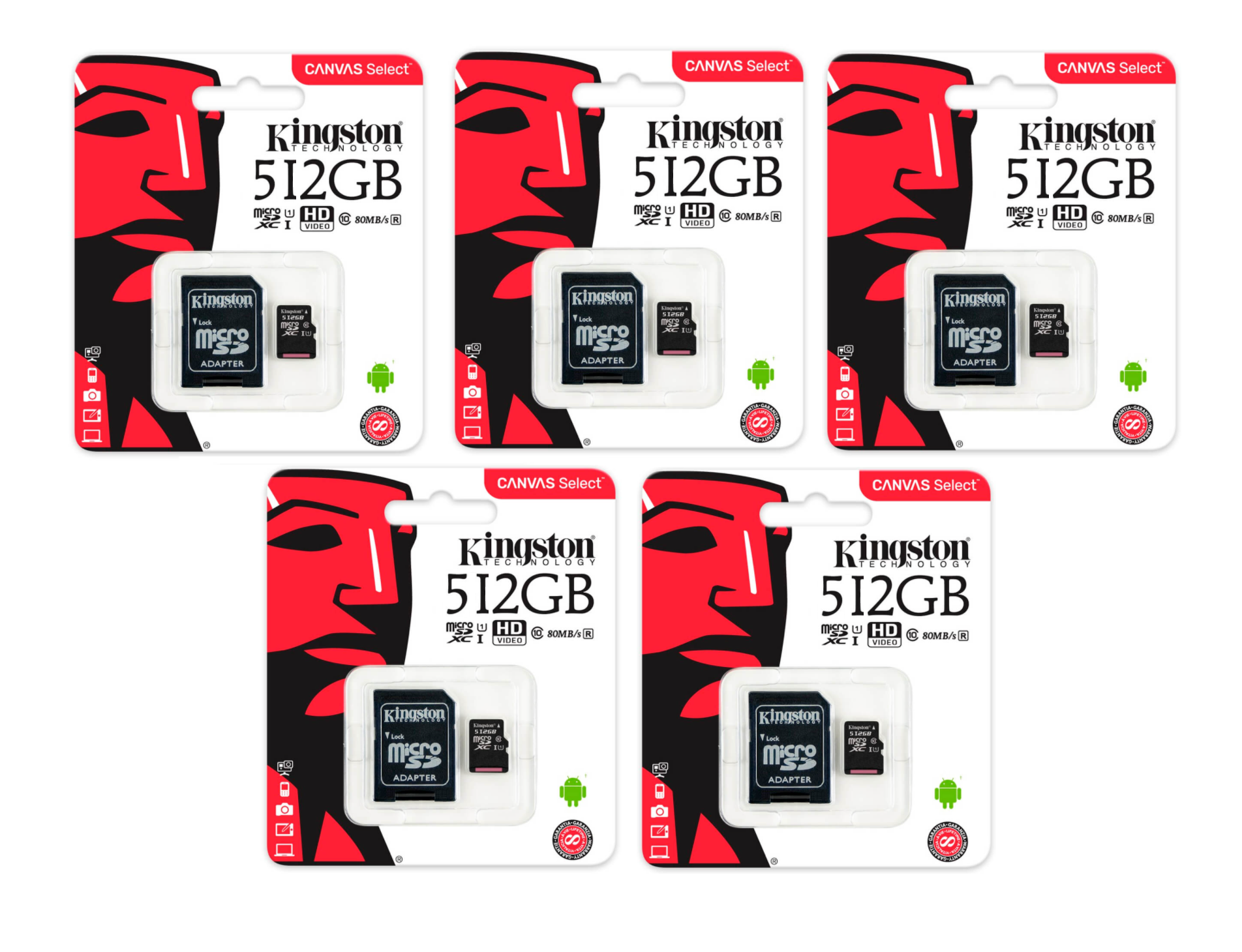 Mayoreo 5 Tarjetas de memoria SD Kingston 512gb