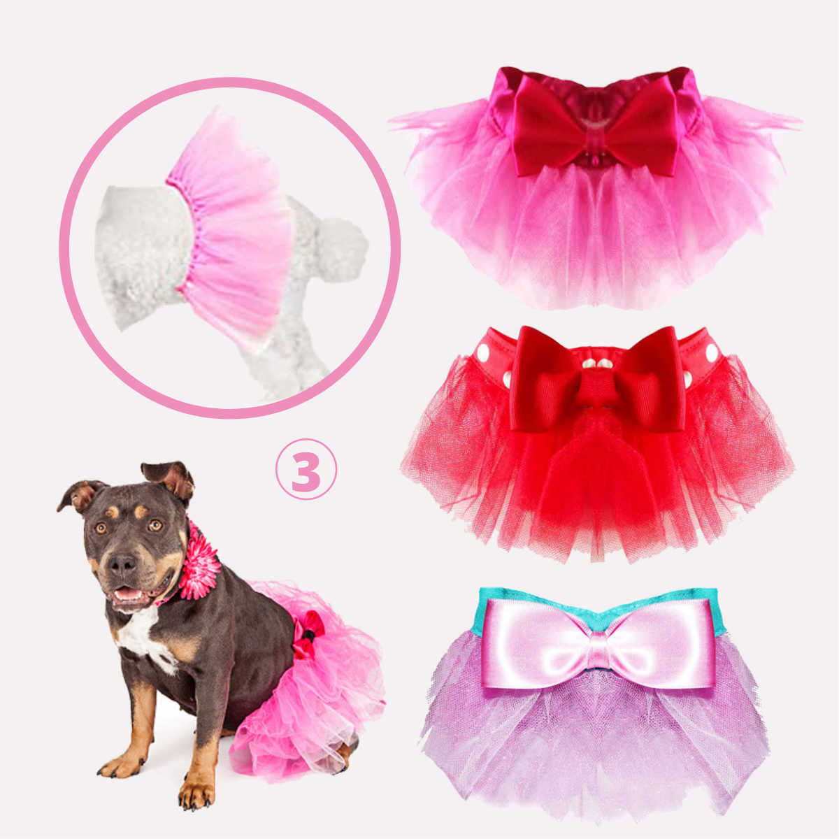 Ropa Para Perros Mascotas, Falda Tutu Para Perros, Ropa para Perros Set de 3 Piezas, Color Rojo, Color Rosa, Color Fucsia Talla M
