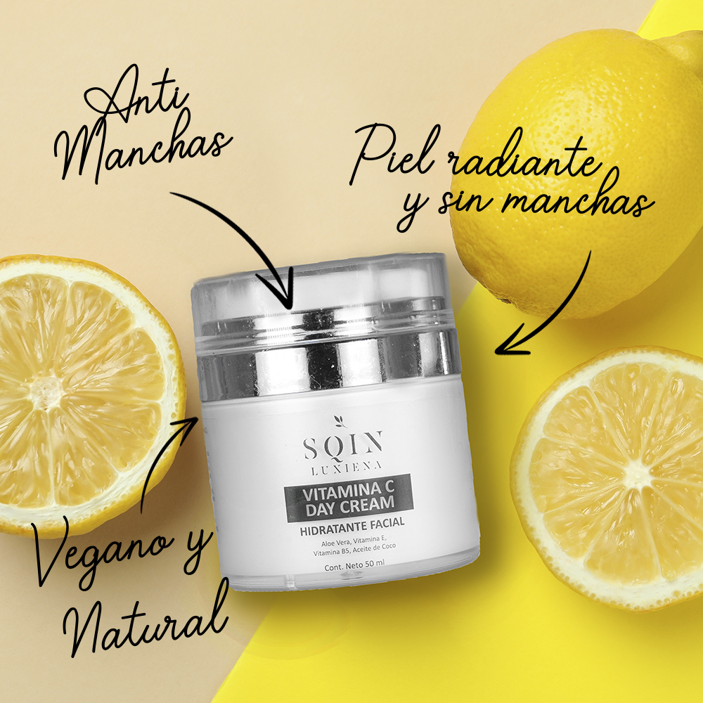 Crema Hidratante Facial Vitamina C y E. Crema Aclarante, Antioxidante y Anti Arrugas, Crema de Día
