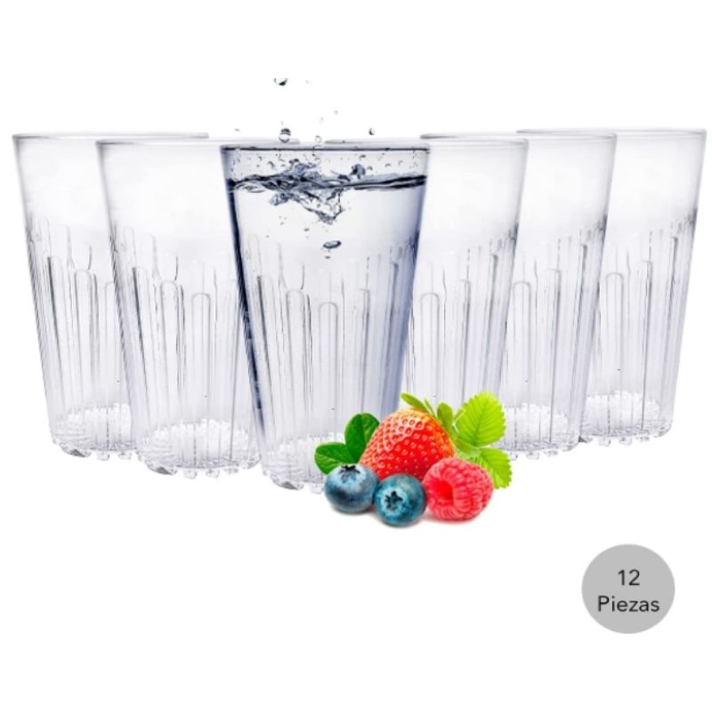 Top Choice 2415-3357 Juego 12 Vasos De Plástico Acrílico Duro Económicos 580 mililitros, Transparentes