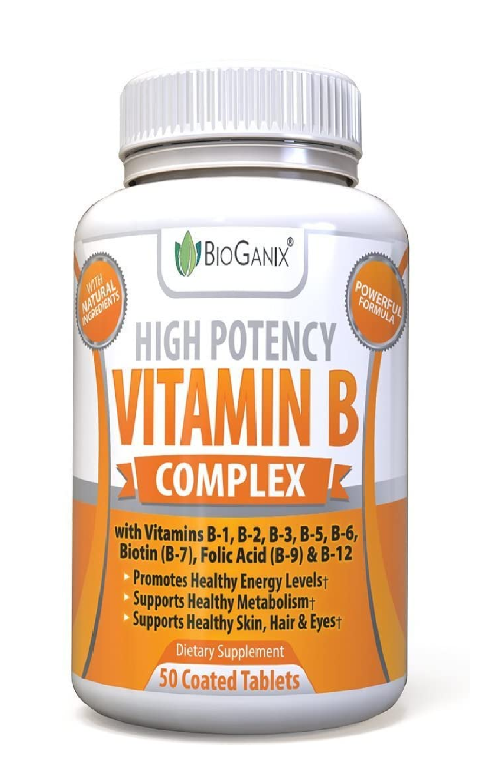 BioGanix Vitamina B Complex Biotina y Ácido Fólico B9 para aumentar la energía 50 cápsulas  3.53 Onzas