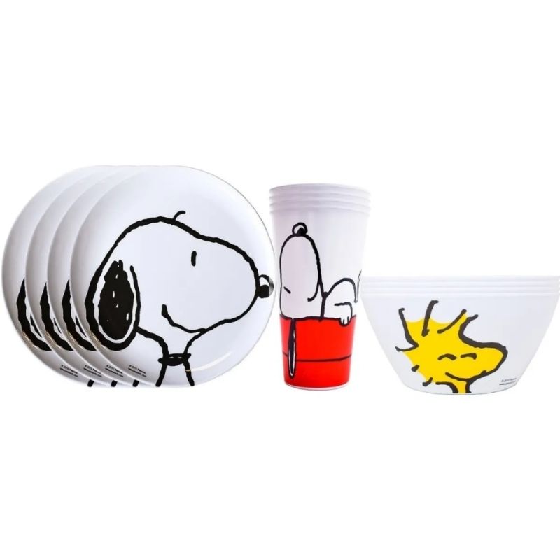 Fun Kids 1725-316/318E Vajilla Melamina Snoopy Charlie Brown 4 Personas 12 Piezas