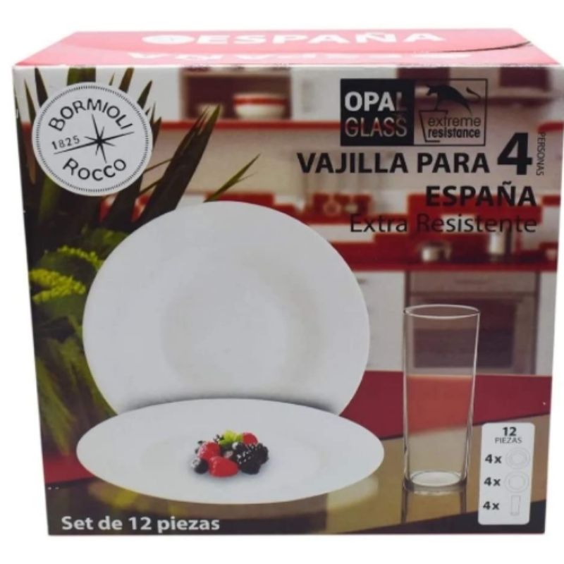 Bormioli Rocco 1522-1309/1310 Vajilla blanca para 4 personas Moderna Opal Resistente