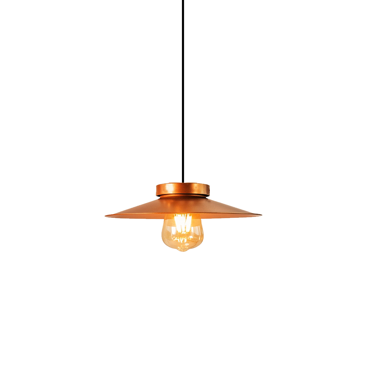 Lampara de techo industrial colgante acabado de latón pantalla plana 30 cm de diámetro