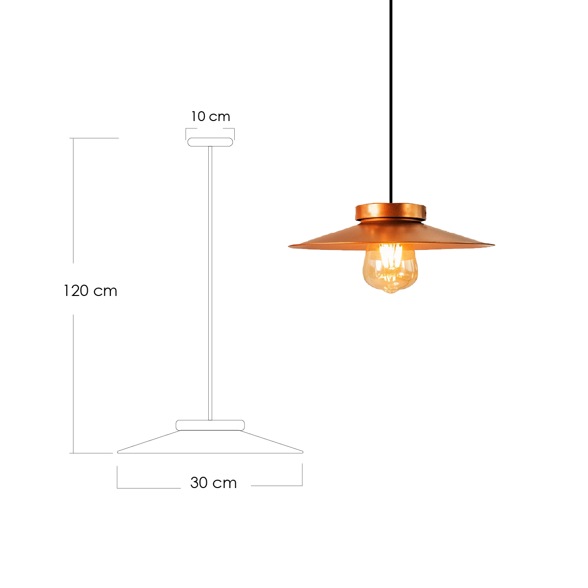 Lampara de techo industrial colgante acabado de latón pantalla plana 30 cm de diámetro