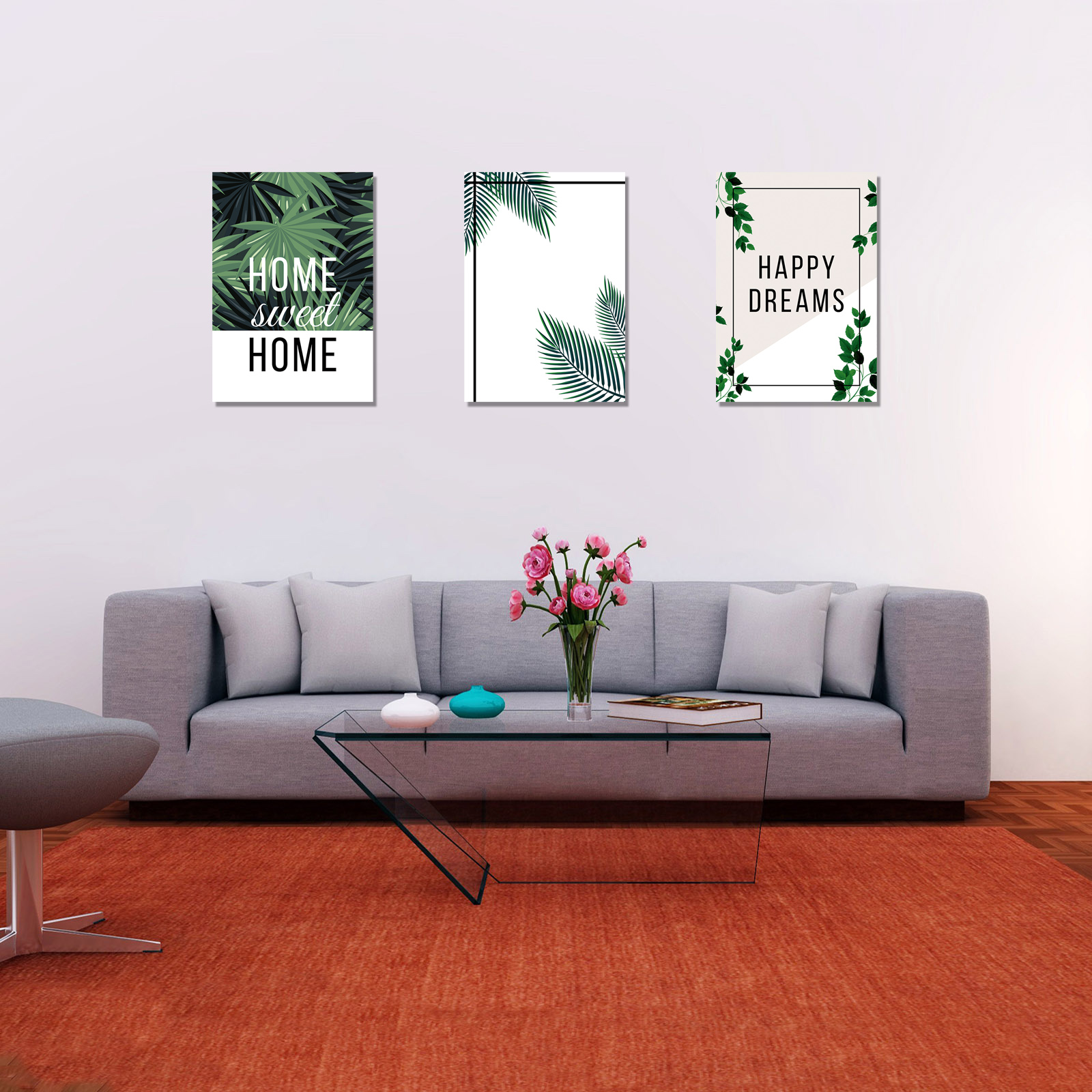 Cuadros Decorativos Set de 3 piezas Canvas de hojas moderno 30 X 45 cm