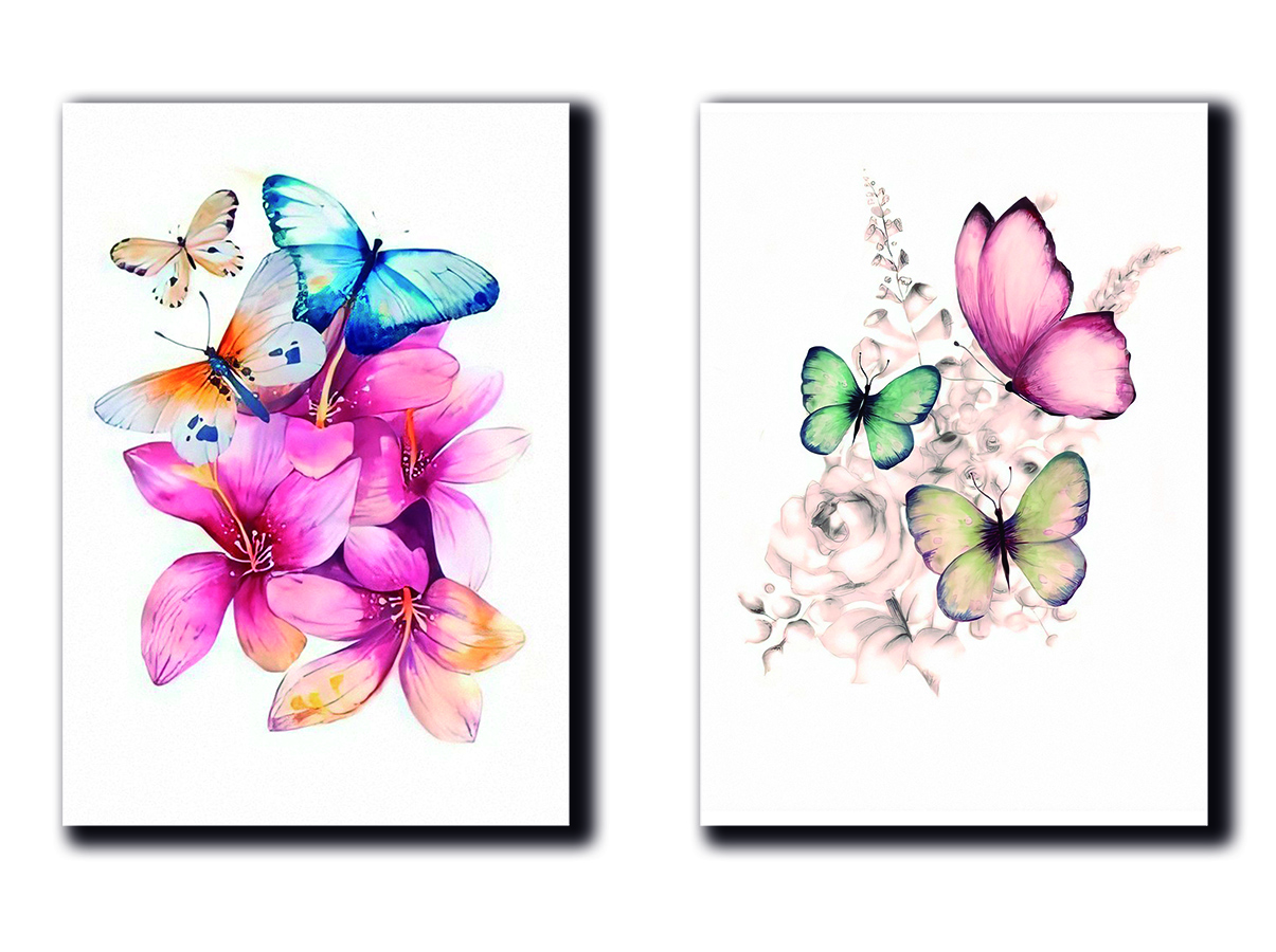 Cuadros Decorativos Set de 2 pzs Flores con Mariposas 40 X 60 cm