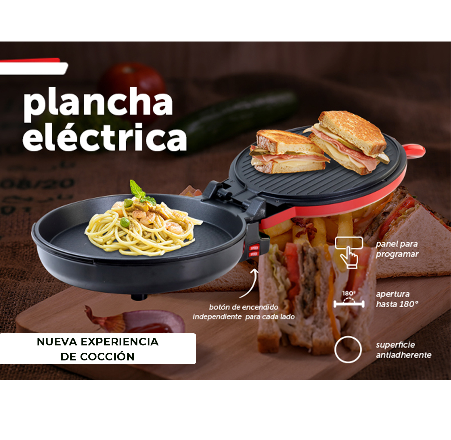 Plancha Electrica Cocinar Grill | Doble Sartén Antiadherente Hornear Parrilla 