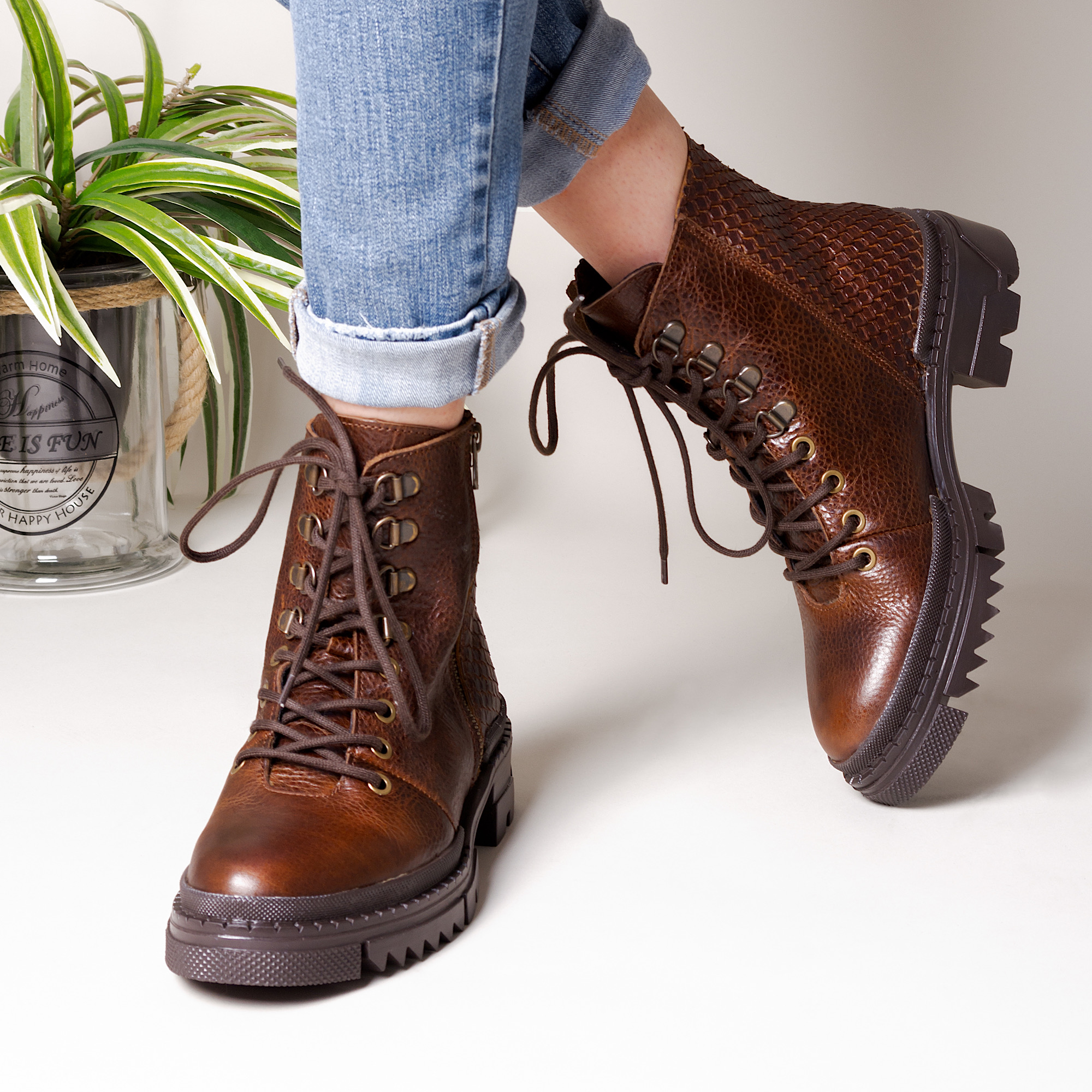 Zapato Bota Para Dama Casual Piel Vacuno Estilo Combat