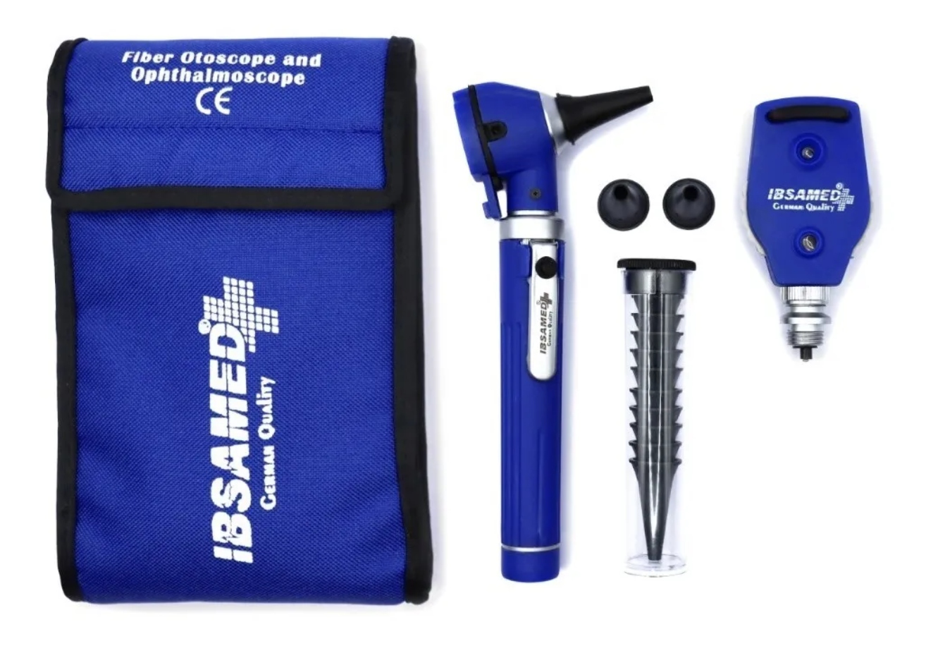 Otoscopio Oftalmoscopio Luz Led Fibra Óptica Hospitalario Azul Rey