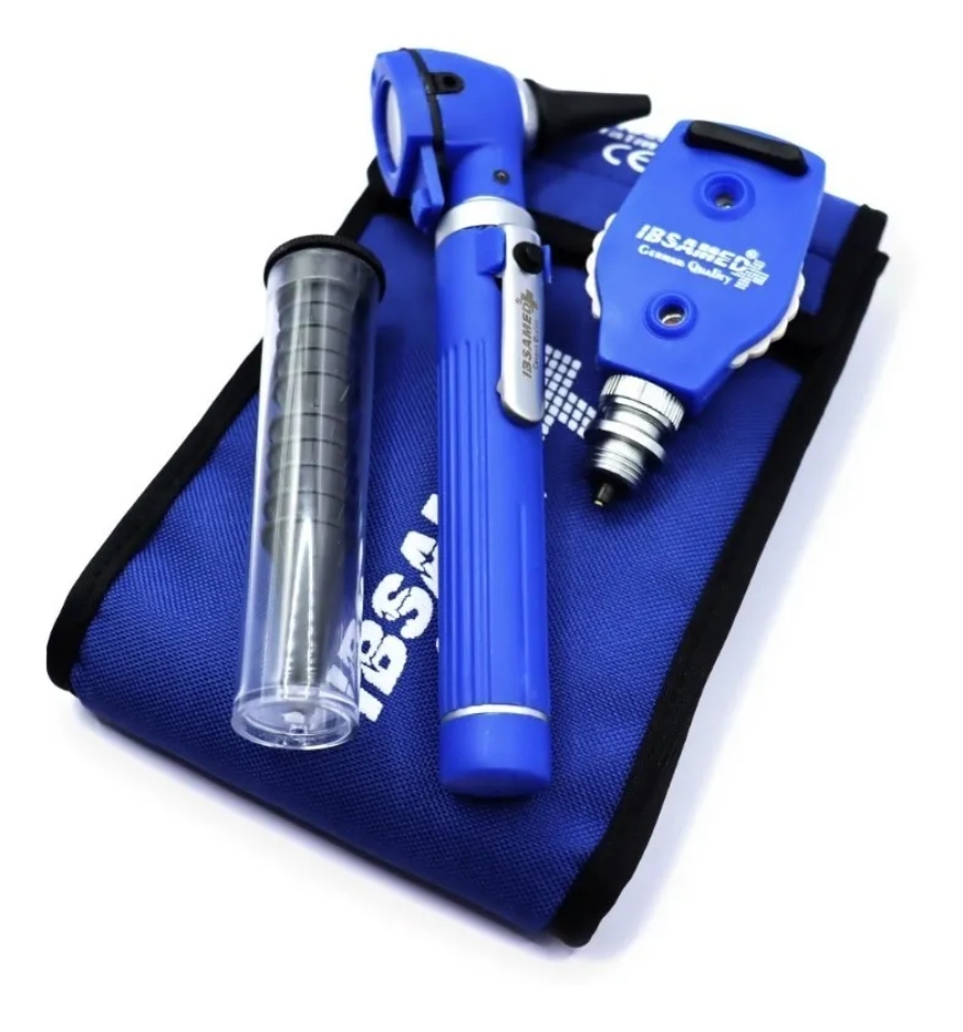 Otoscopio Oftalmoscopio Luz Led Fibra Óptica Hospitalario Azul Rey