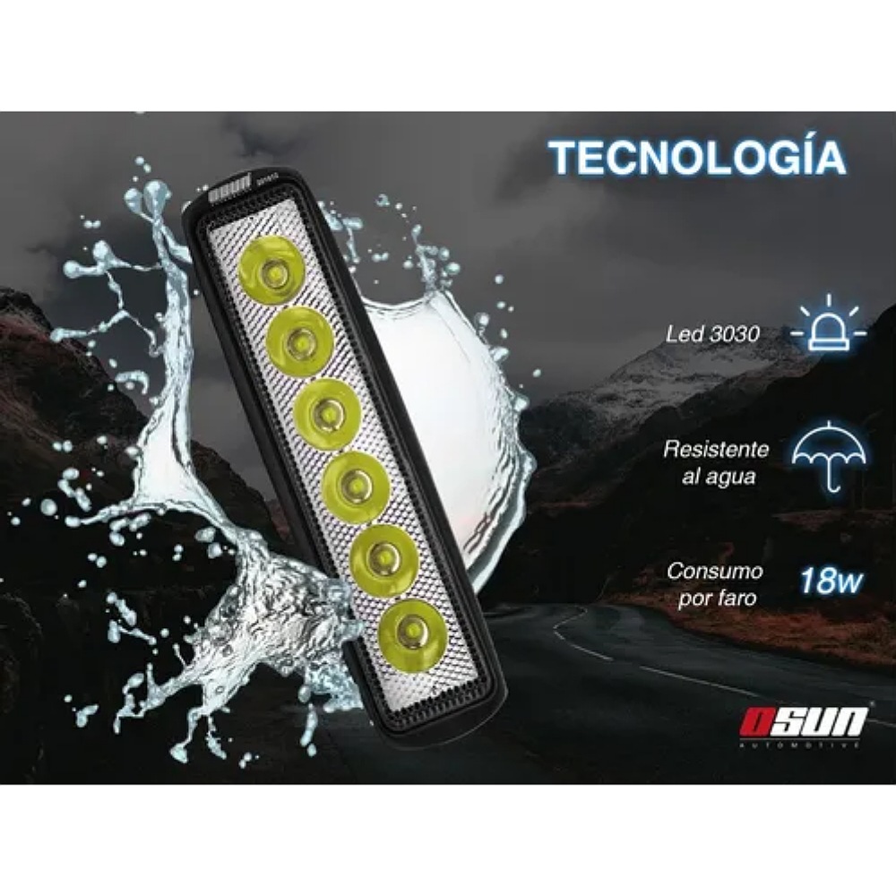 2 Faros Osun De Led Diseño Tipo Barra 100% Metal Con 18w De Luz Concentrada Blanca+bases Universal 4x4/automotriz/motos