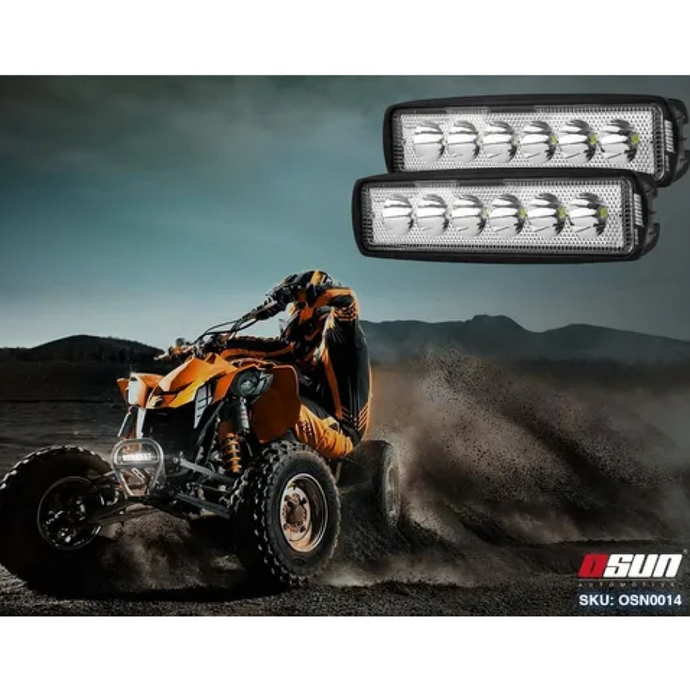 2 Faros Osun De Led Diseño Tipo Barra 100% Metal Con 18w De Luz Concentrada Blanca+bases Universal 4x4/automotriz/motos