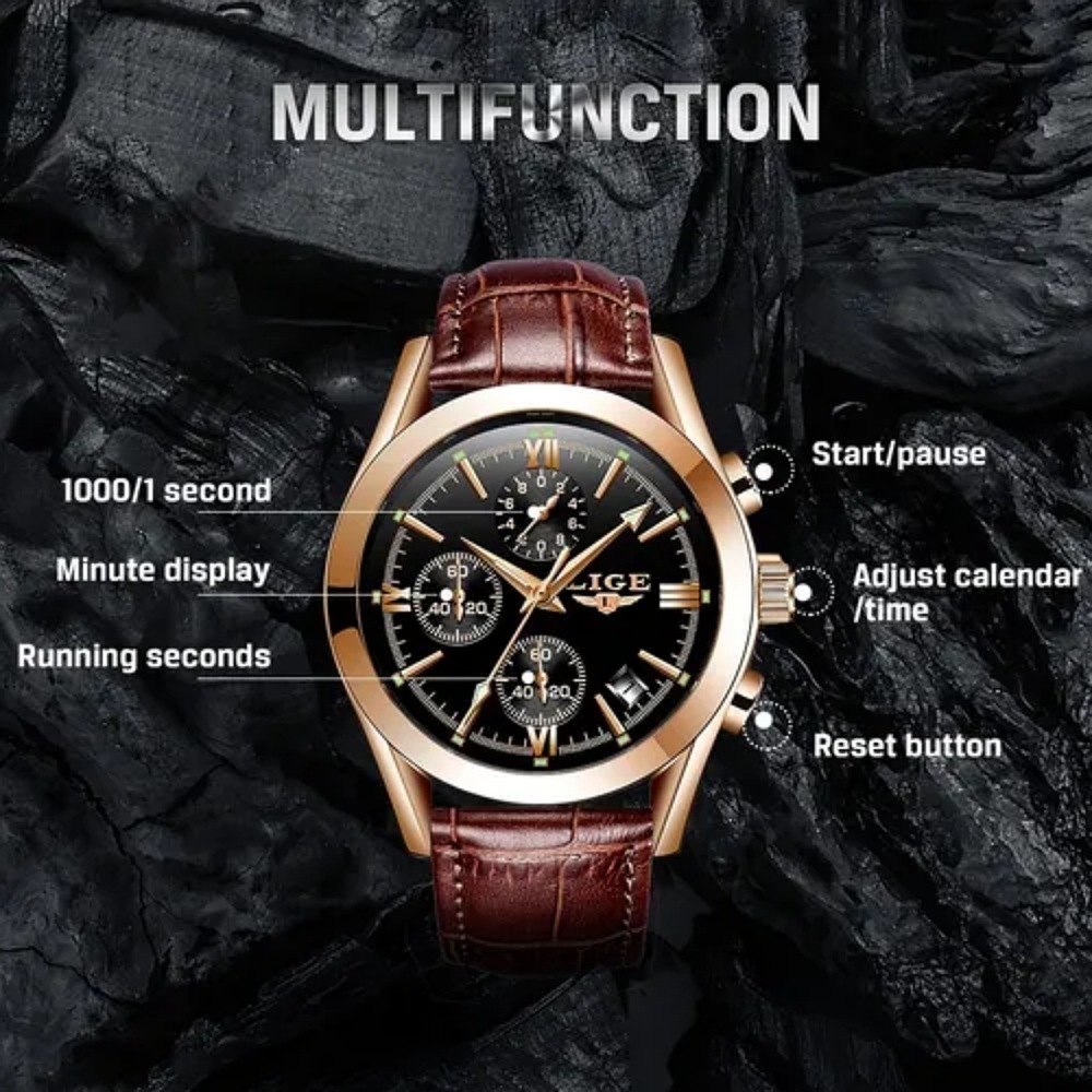 Lige Original Moda Casual Reloj Hombre Fecha Impermeable