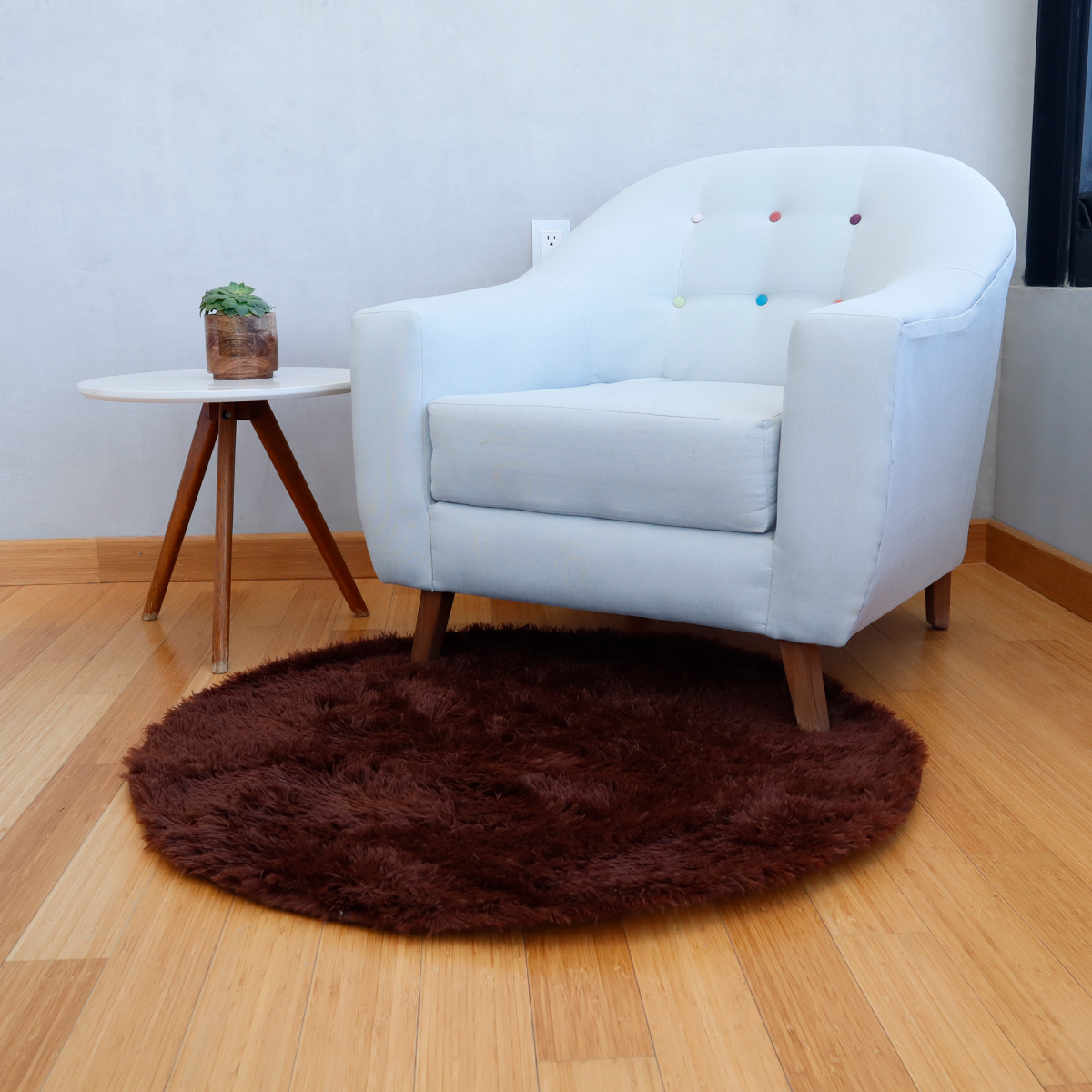 Tapete Decorativo redondotipo Shag 1 Metro de diÃ¡metro Fibra Larga Suave y Caliente Ideal para Sala recamara