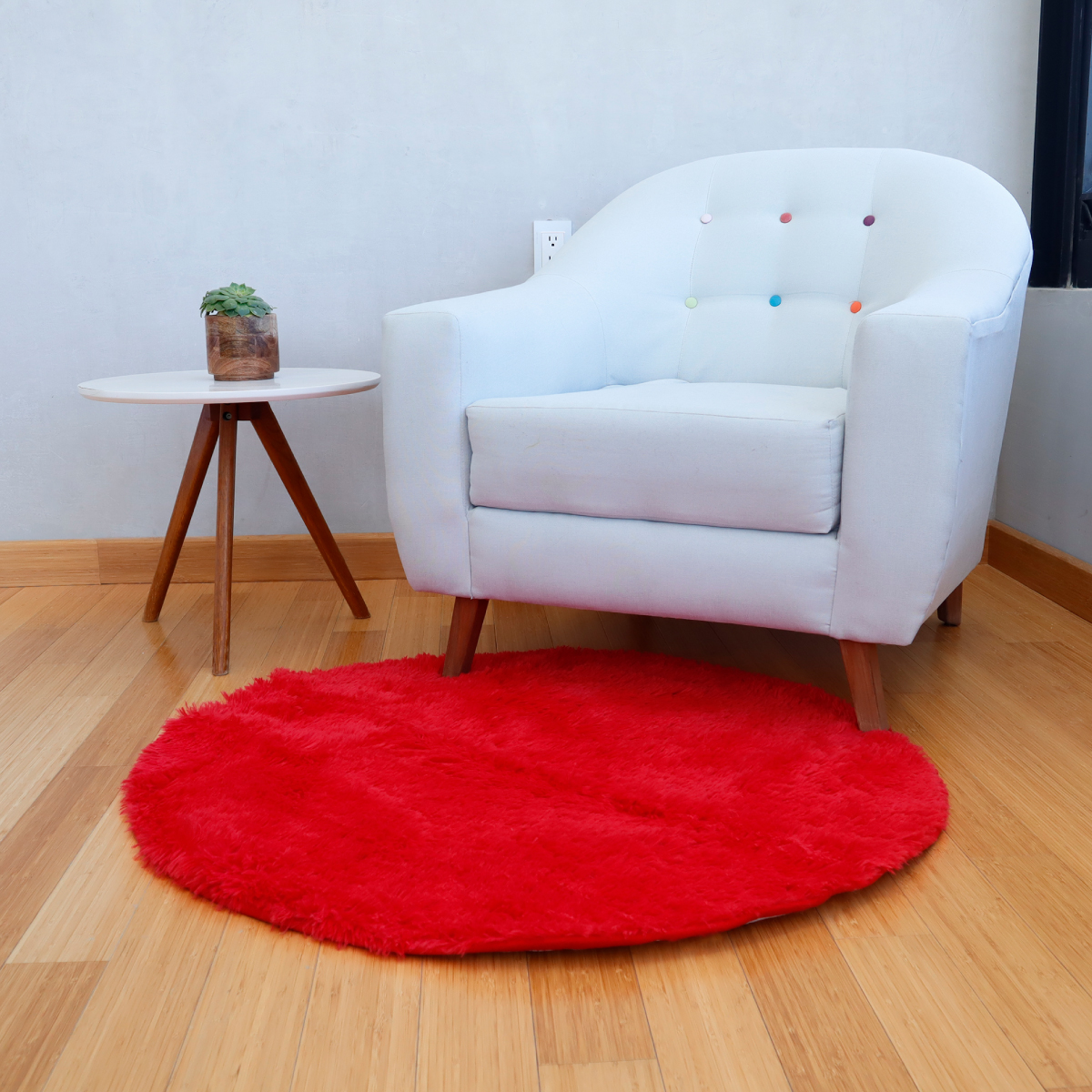 Tapete Decorativo redondotipo Shag 1 Metro de diÃ¡metro Fibra Larga Suave y Caliente Ideal para Sala recamara