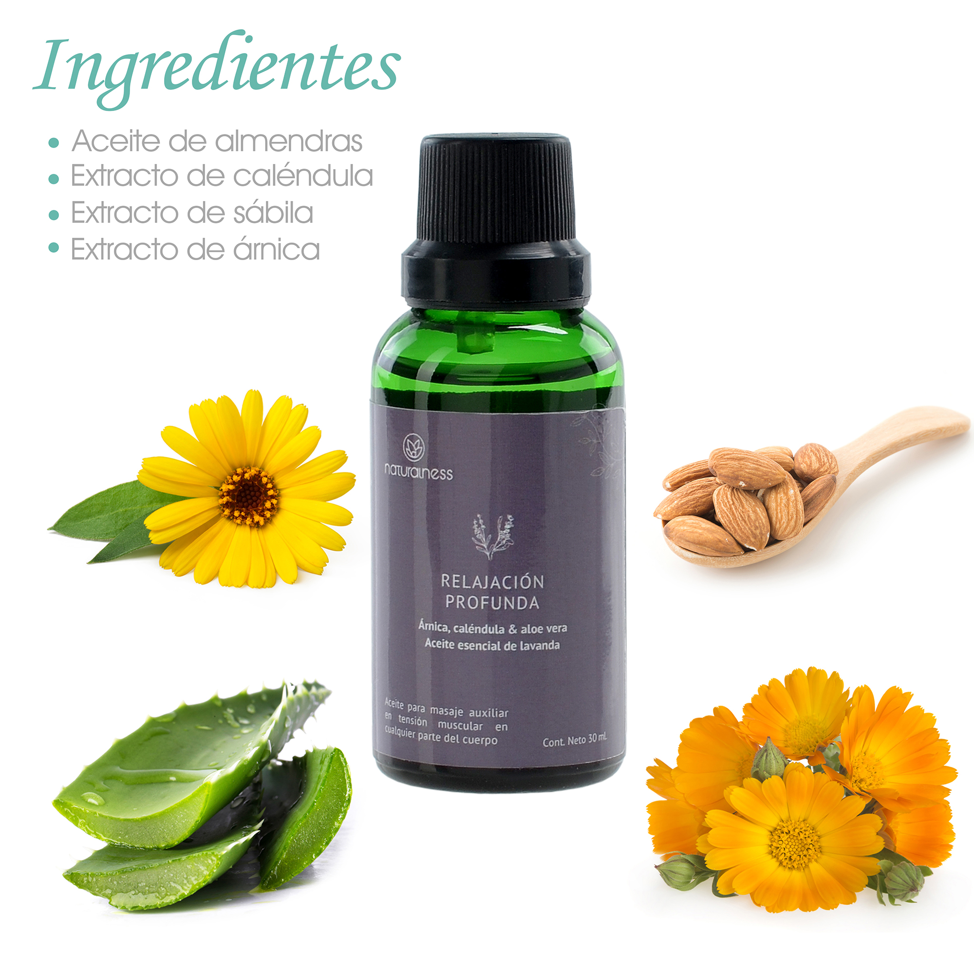 Naturalness Aceite para Masaje Relajante a Base de Extractos Herbales y Aceites Esenciales 30 ml