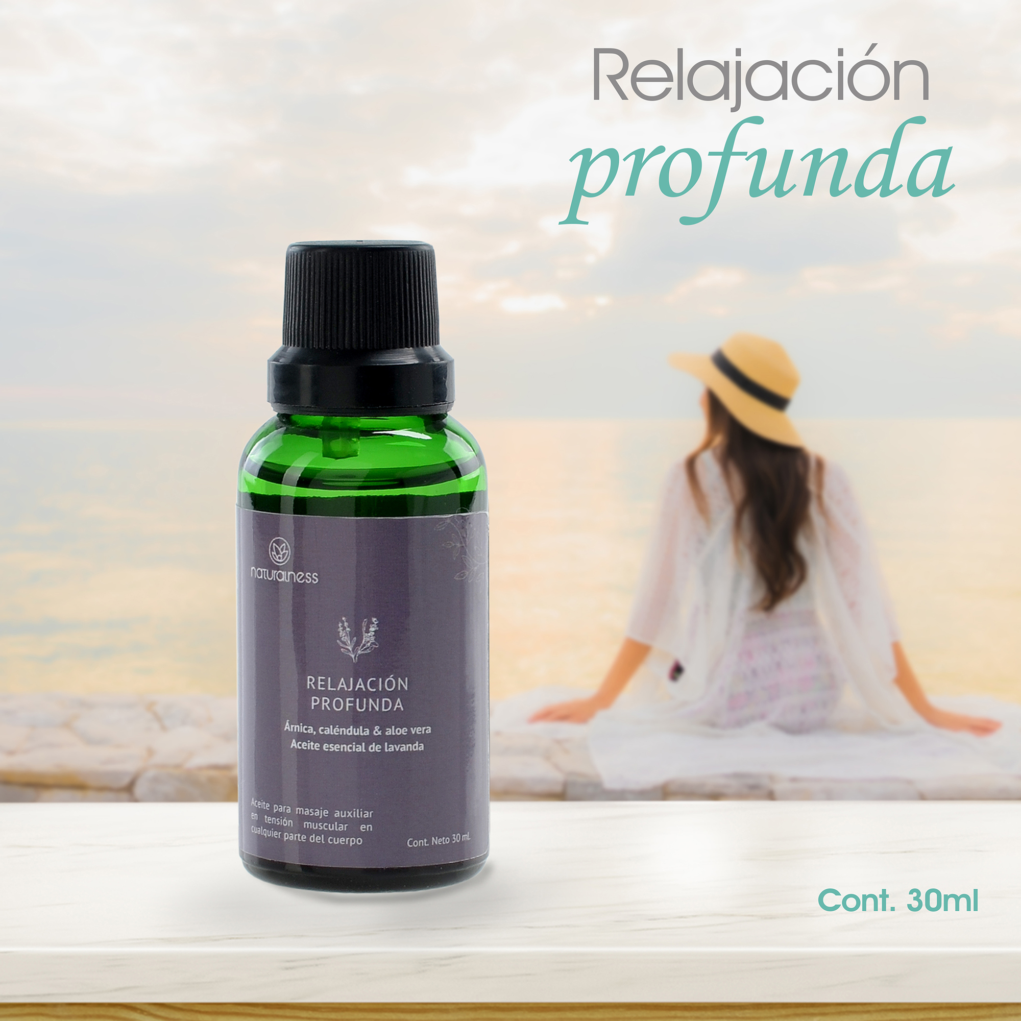 Naturalness Aceite para Masaje Relajante a Base de Extractos Herbales y Aceites Esenciales 30 ml
