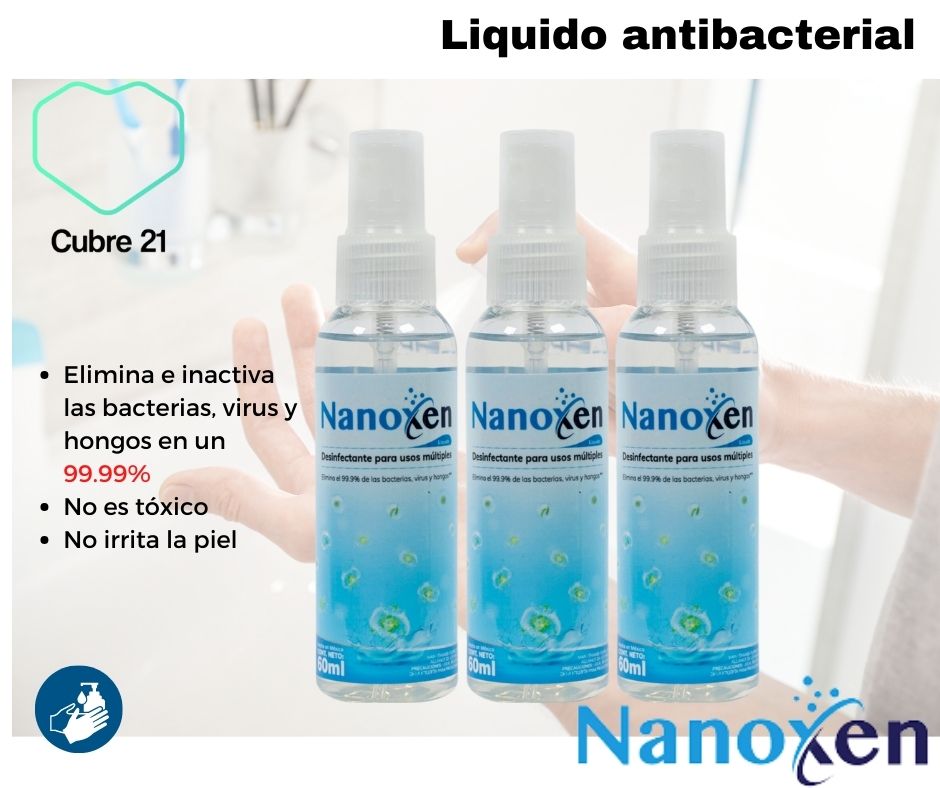 Nanoxen Líquido atomizador 60 ml, antibacterial, desinfectante  Pack de 3und
