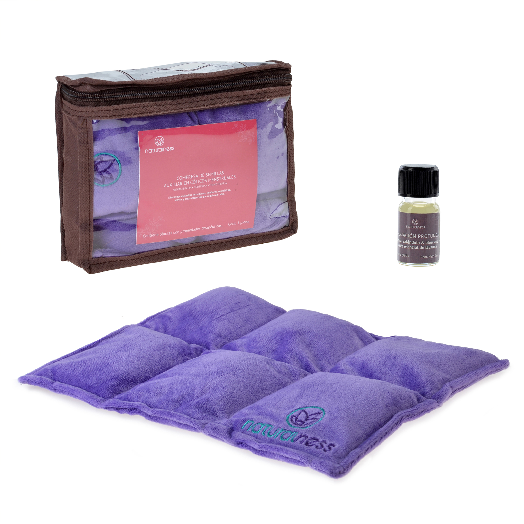 Naturalness - Cojín compresa térmica de semillas y plantas medicinales - Para cólicos menstruales y para colitis nerviosa. Línea Descanso