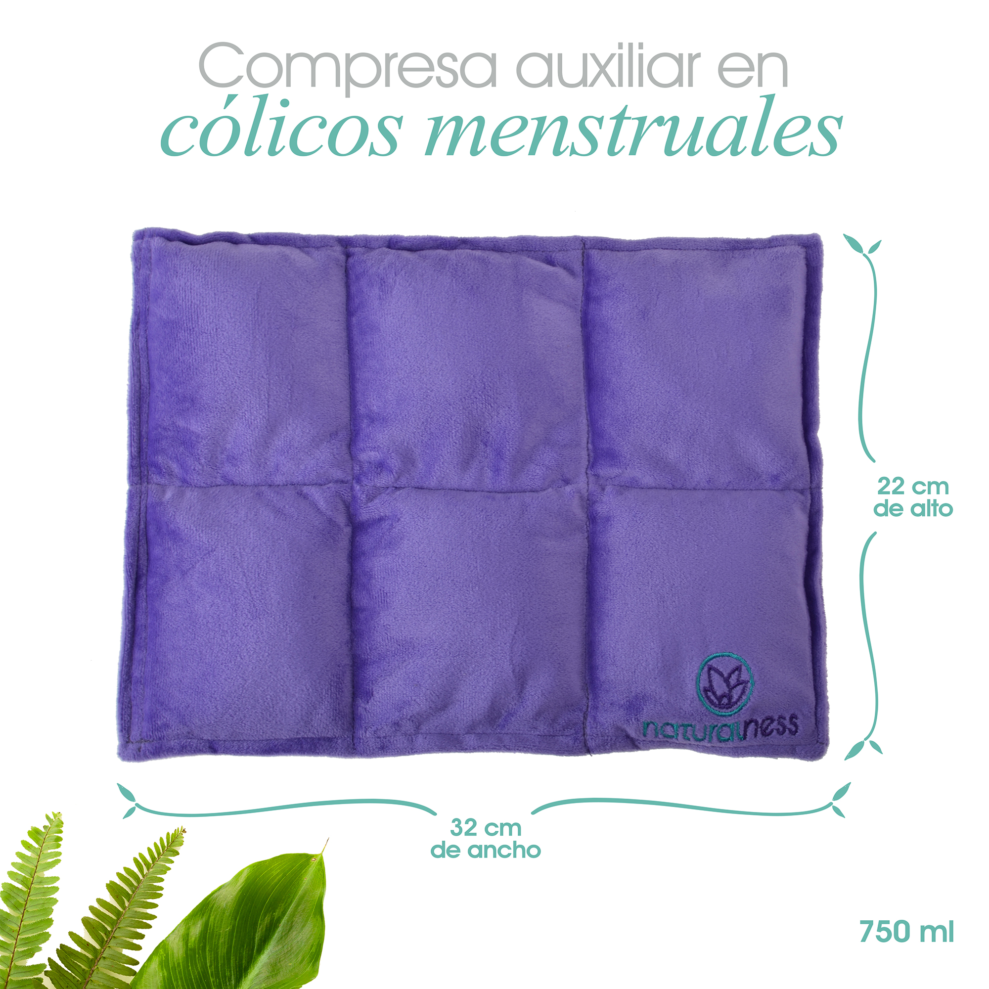 Naturalness - Cojín compresa térmica de semillas y plantas medicinales - Para cólicos menstruales y para colitis nerviosa. Línea Descanso