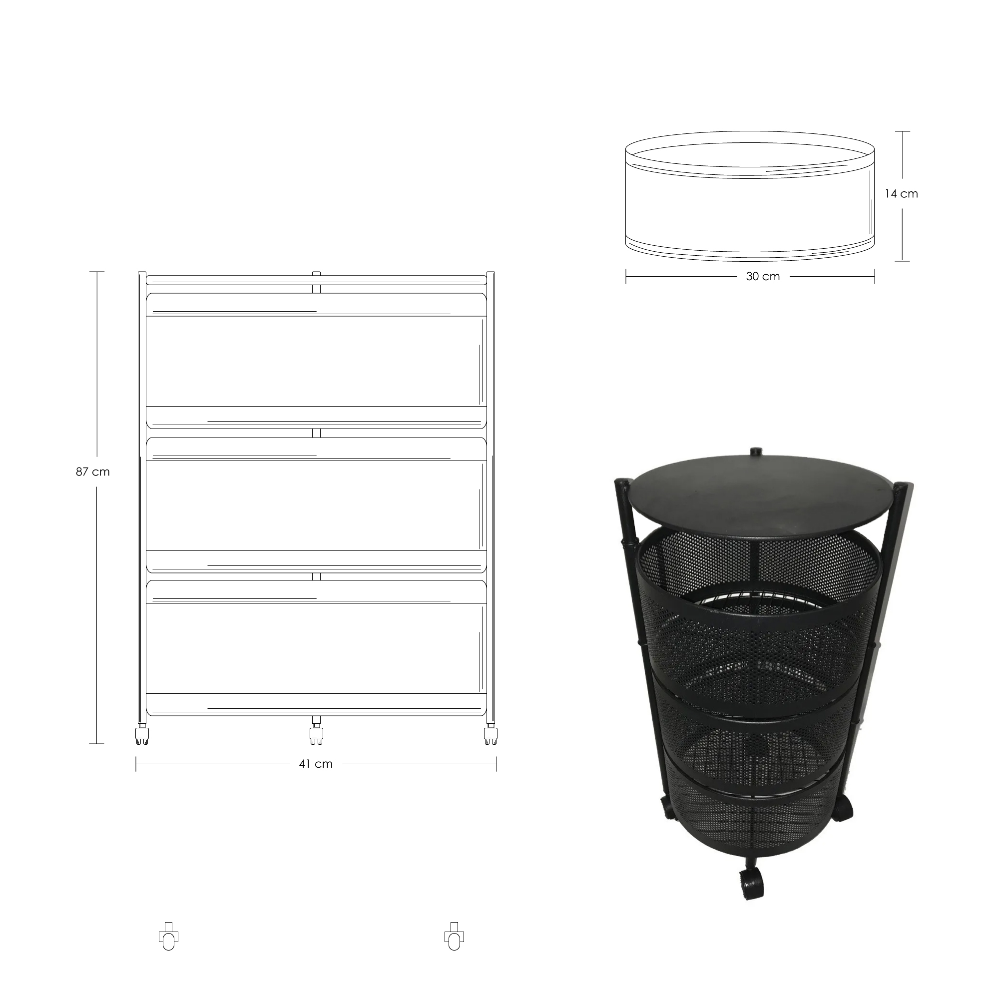 Carrito multifuncional organizador redondo, color negro
