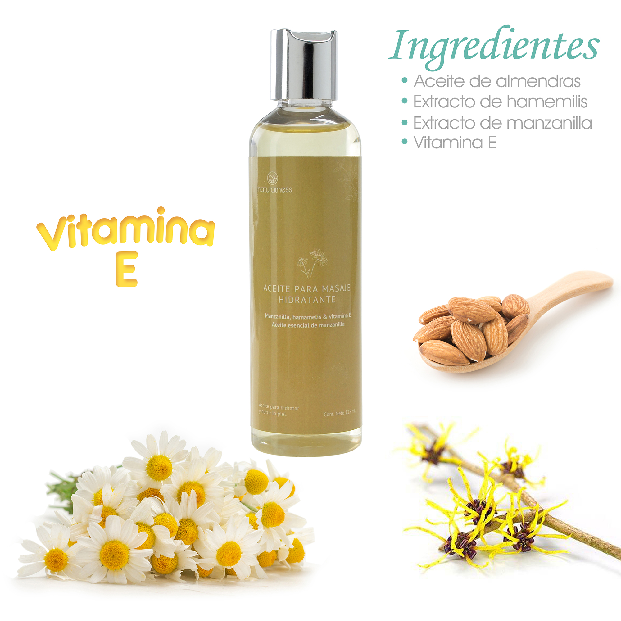 Naturalness Aceite para masaje corporal hidratante base de extractos herbales 100% naturales de manzanilla y hamamelis , Aroma Manzanilla