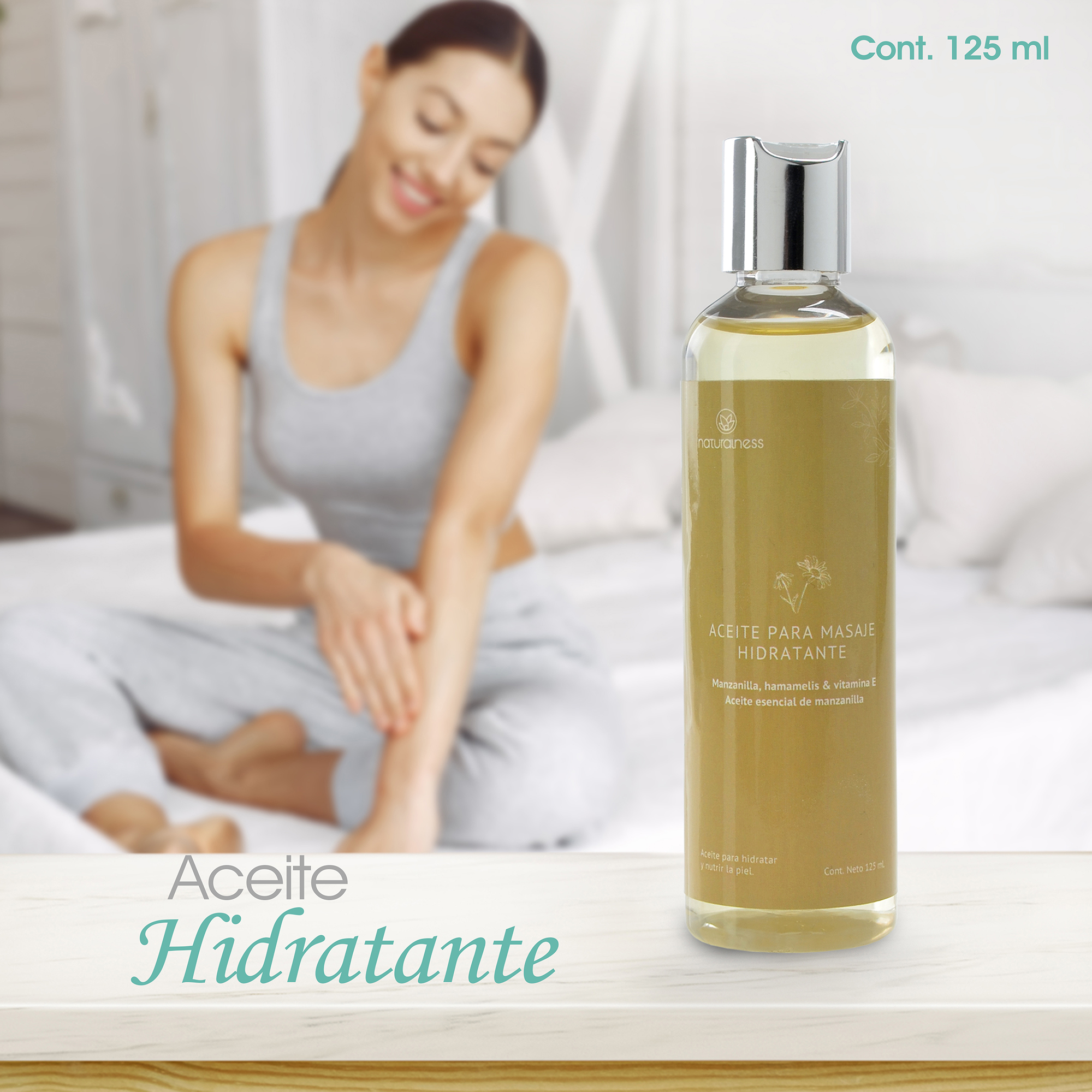 Naturalness Aceite para masaje corporal hidratante base de extractos herbales 100% naturales de manzanilla y hamamelis , Aroma Manzanilla