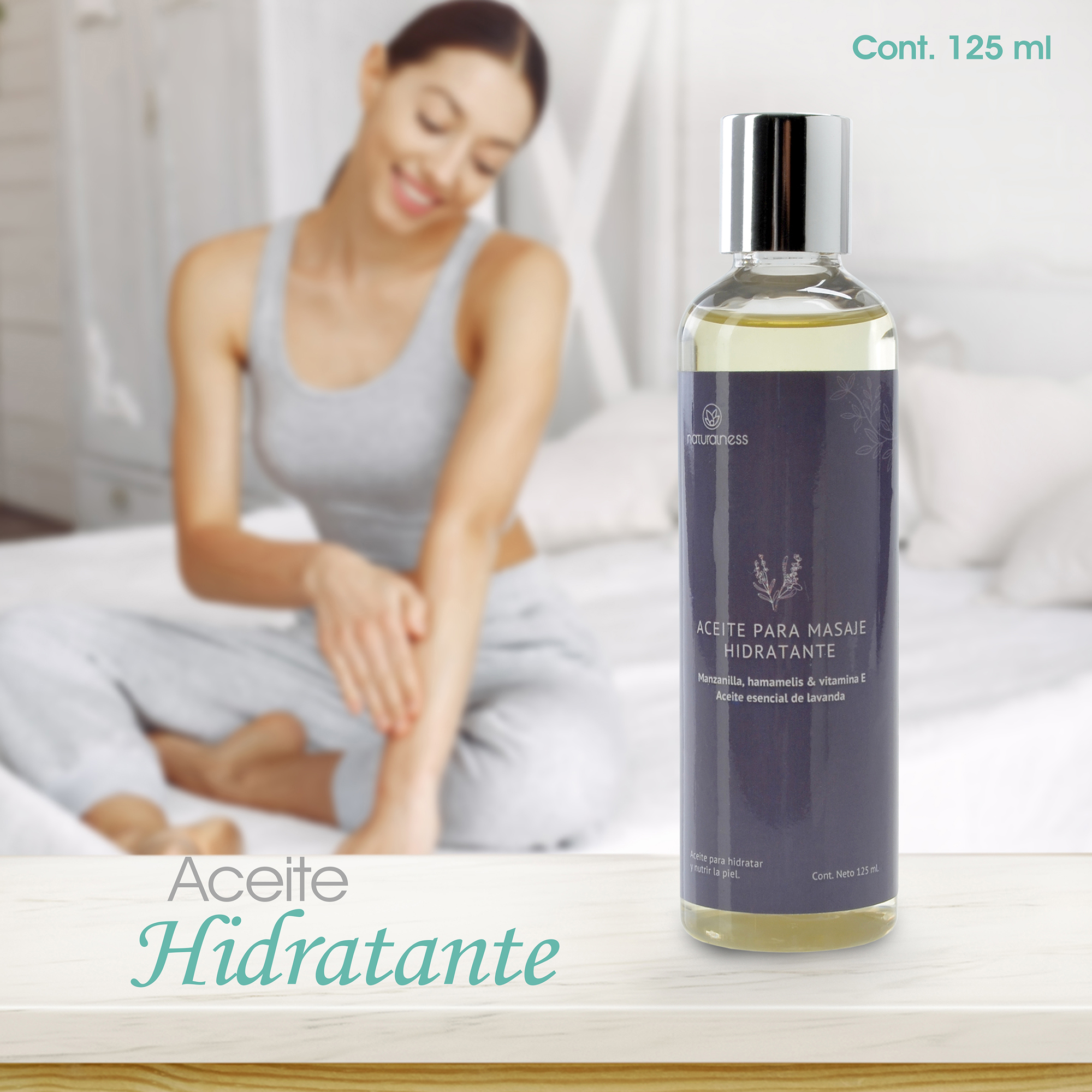 Naturalness Aceite para masaje corporal hidratante base de extractos herbales 100% naturales de manzanilla y hamamelis , Aroma Lavanda