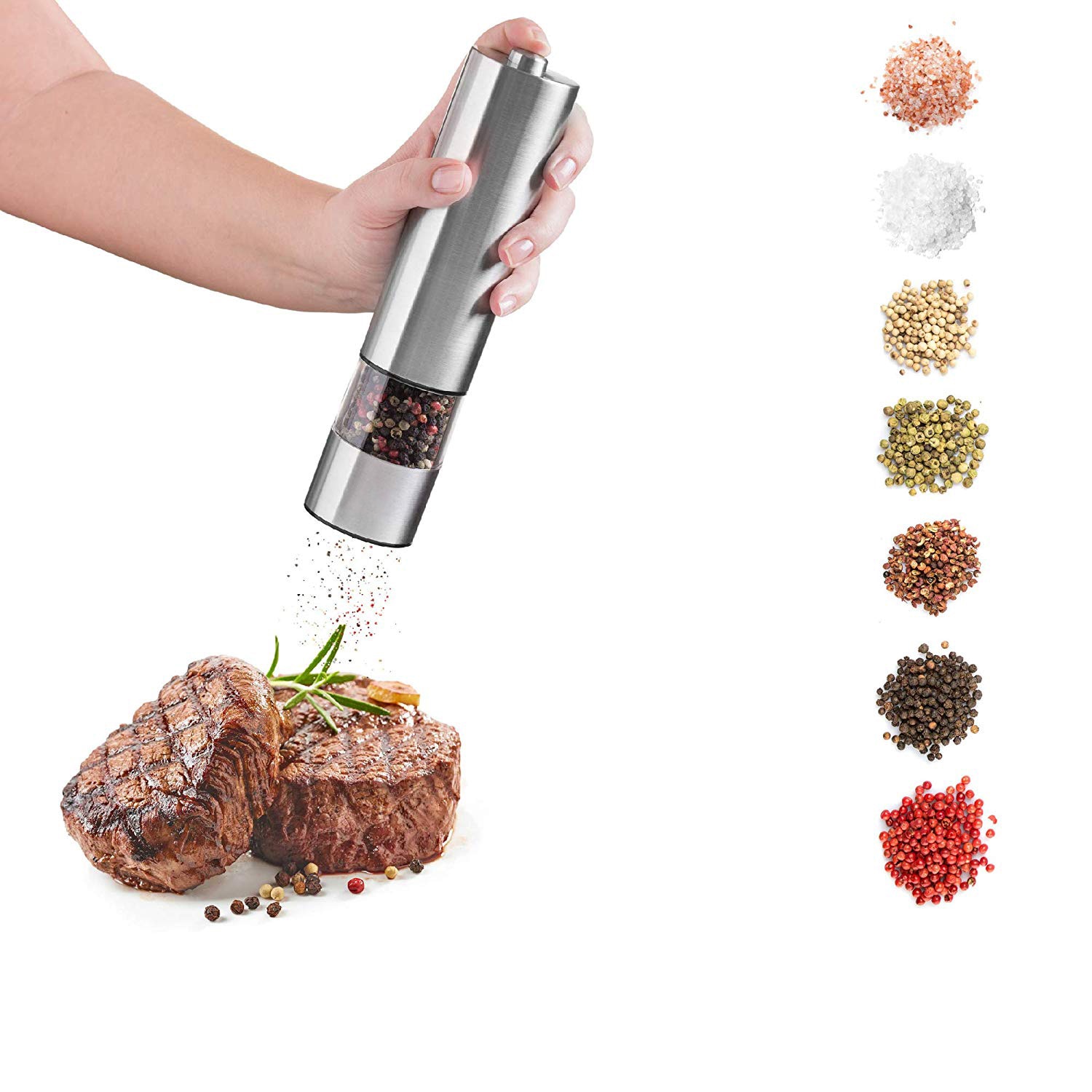 Molino Para Sal y Pimienta Eléctrico - Set Molinillos Eléctricos Sal, Pimienta y Especias De Acero Inoxidable (2 piezas)