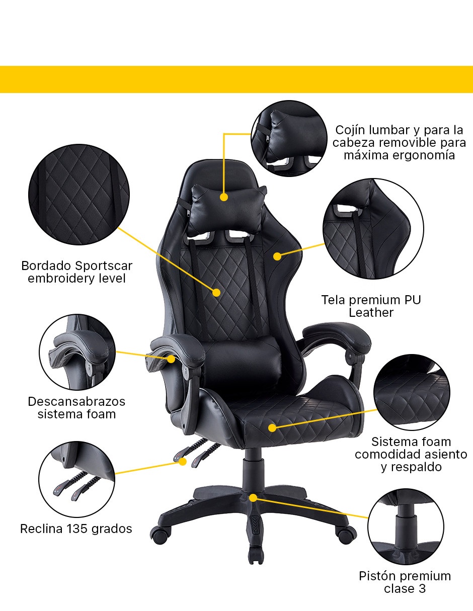 Silla ejecutiva de escritorio Beckon PRO con bordado sportcar level