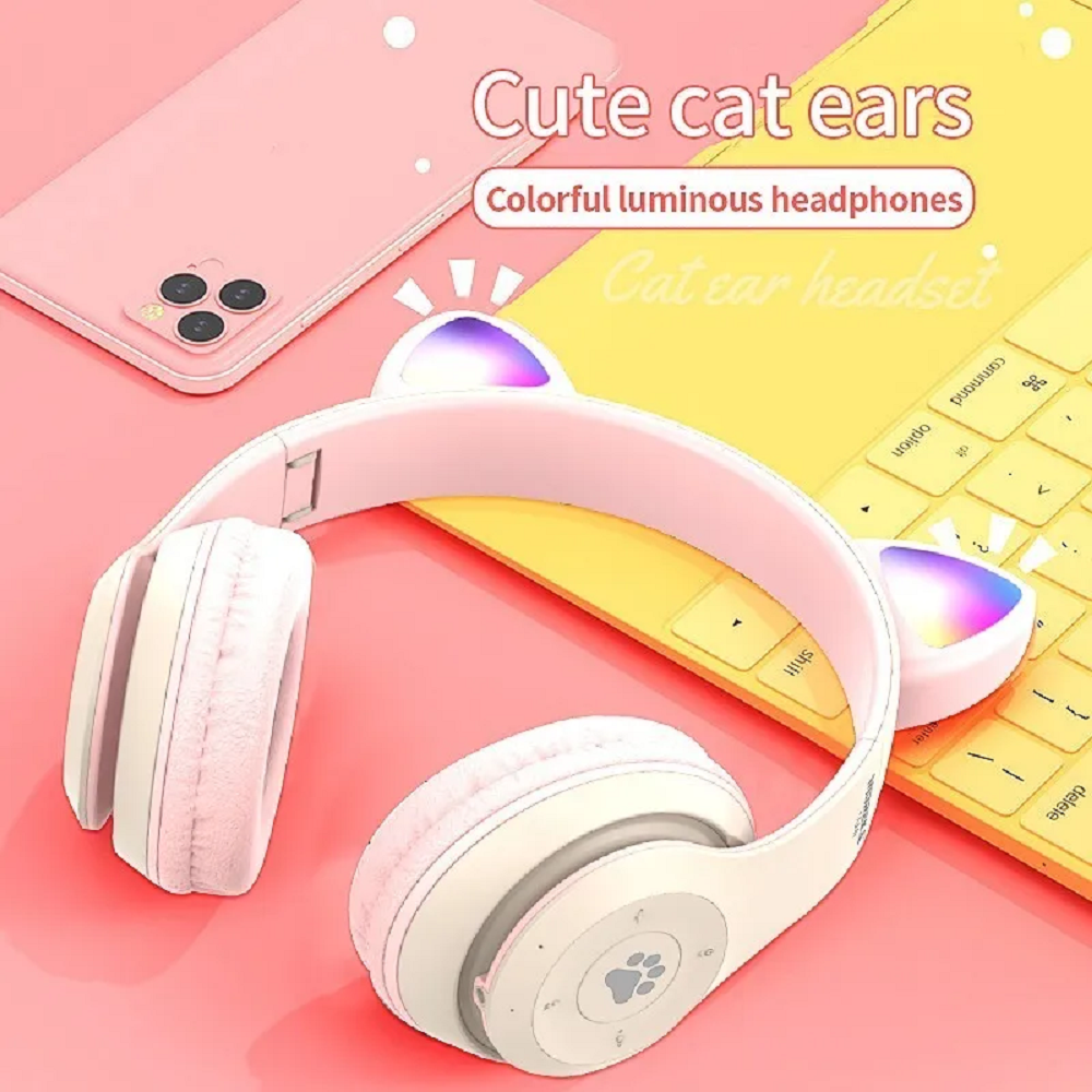 Auriculares inalámbricos con orejas de gato - rosa - Shopmami