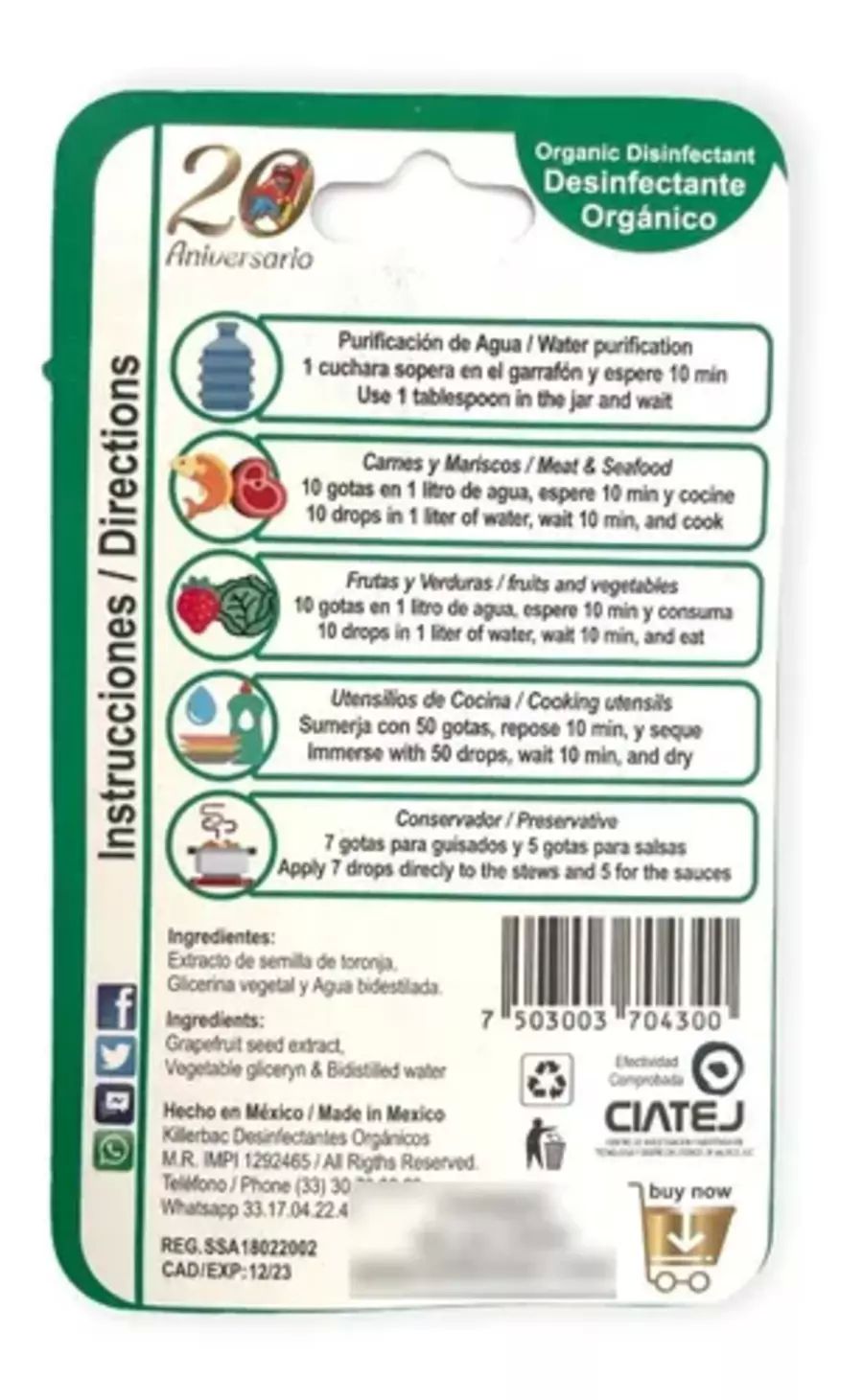 Desinfectante Orgánico De Toronja Killerbac Gotero 15ml