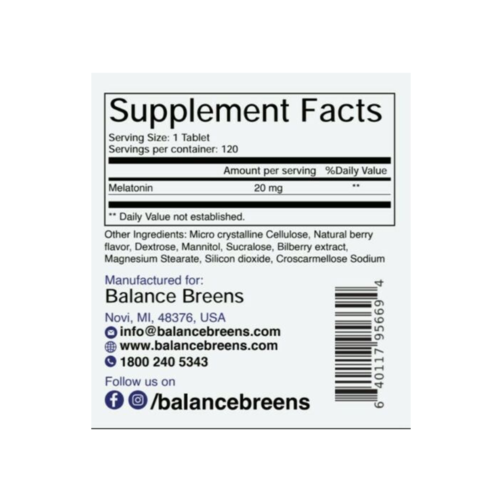 Melatonina 20mg Dormir Mejor 120 Tabletas