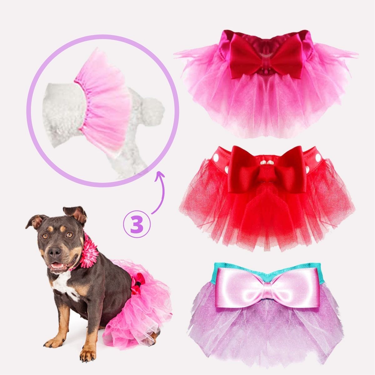 Ropa Para Perros Mascotas, Falda Tutu Para Perros, Set de 3 Piezas Ropa Para Perro, Color Rojo, Color Rosa, Color Fucsia Talla M