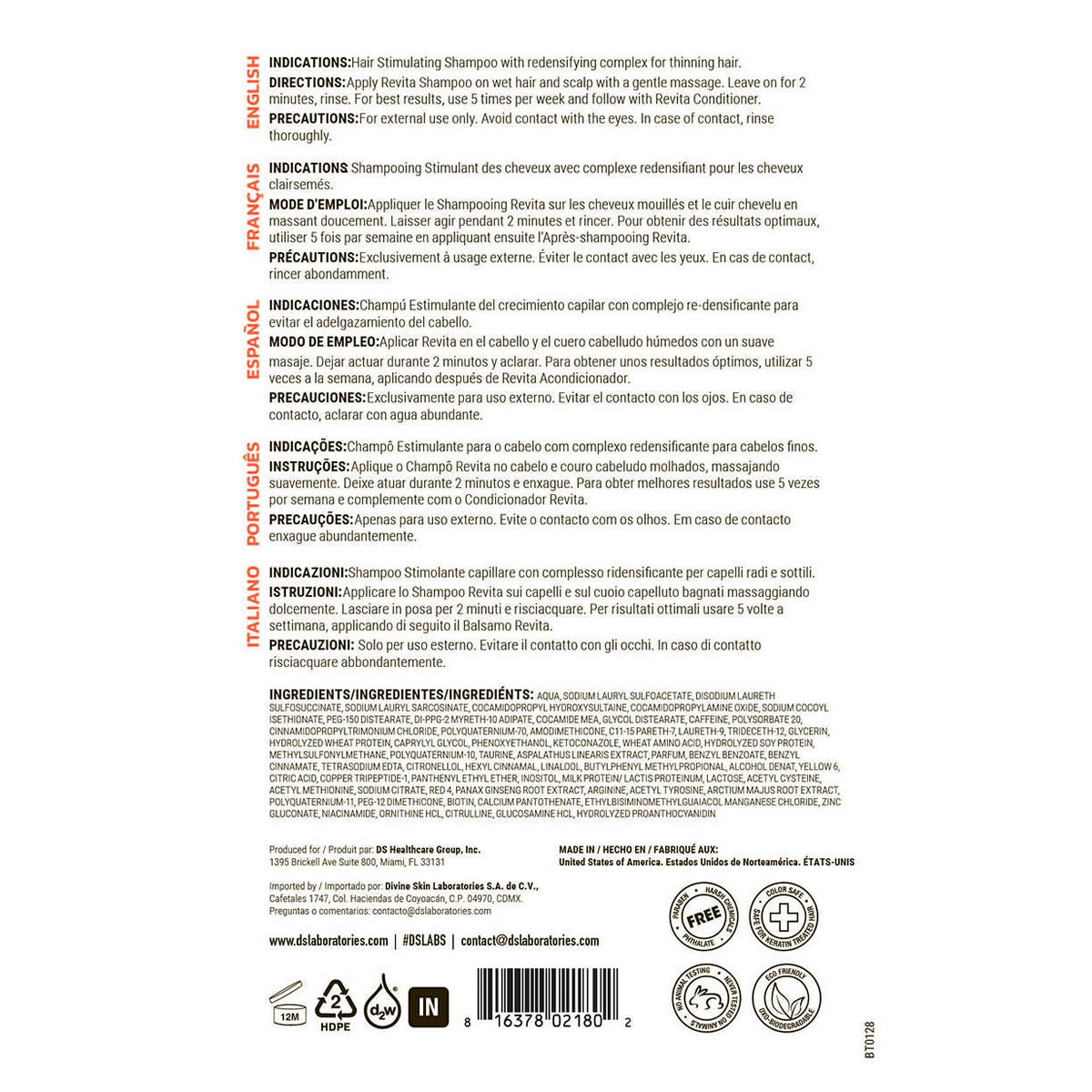 Shampoo Anticaída DS Laboratories Revita 639729 De 925 Ml CST