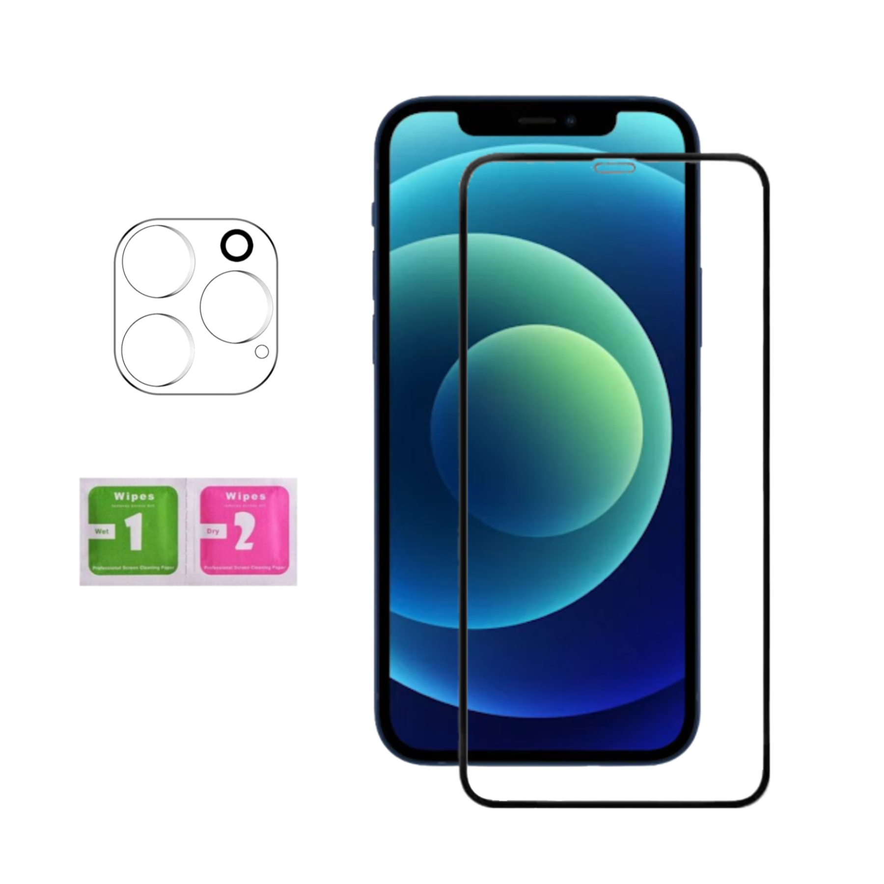 Cristal Templado Pantalla + Protector de Lente Cámara Compatible con iPhone 13 Pro Vidrio Templado Cobertura Completa