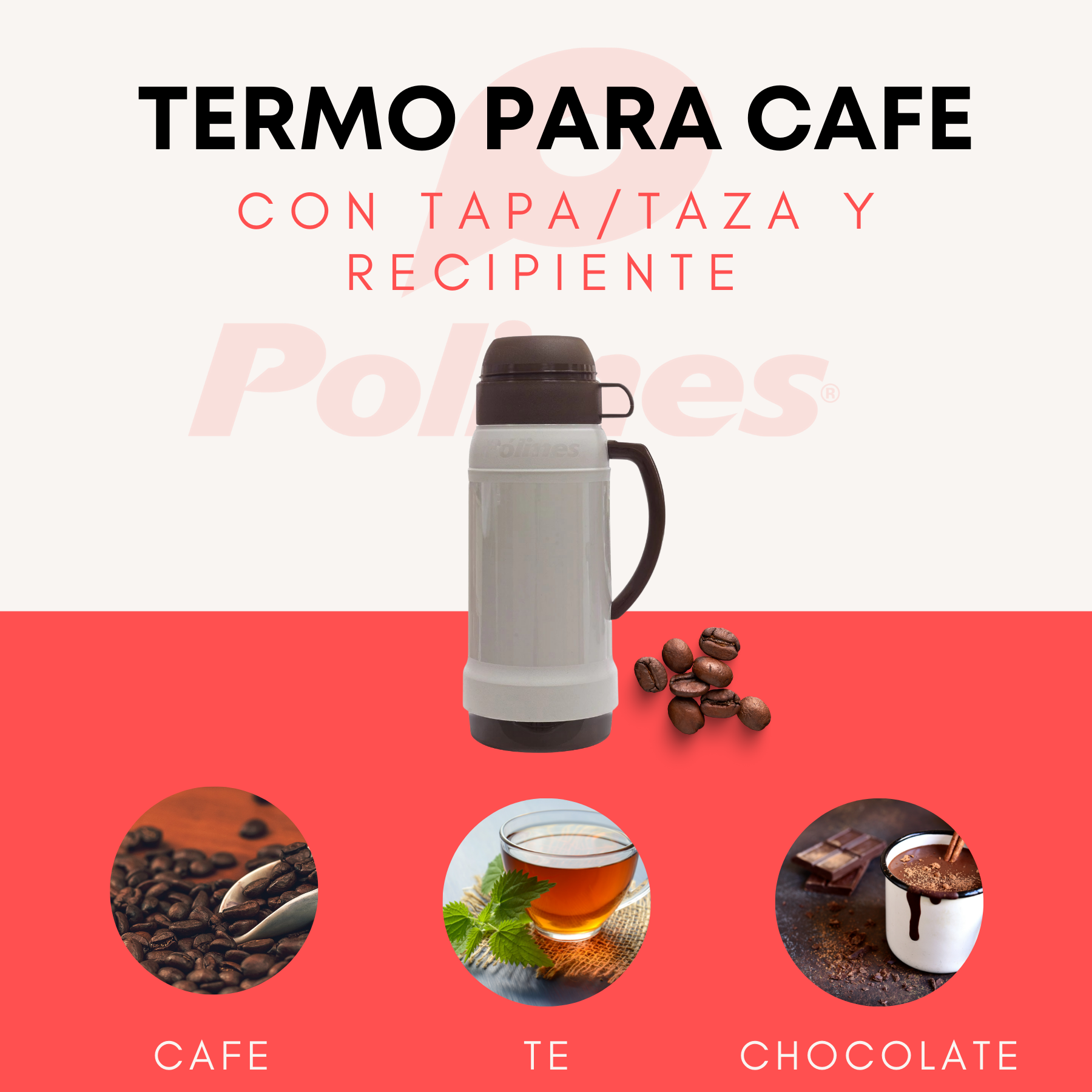 Termo Polimes Con Ampolla De Vidrio Para Café 1Lt Atrraction Beige