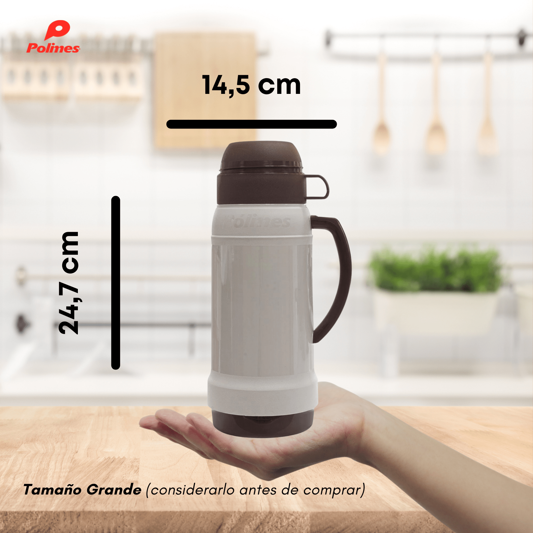 Termo Polimes Con Ampolla De Vidrio Para Café 1Lt Atrraction Beige