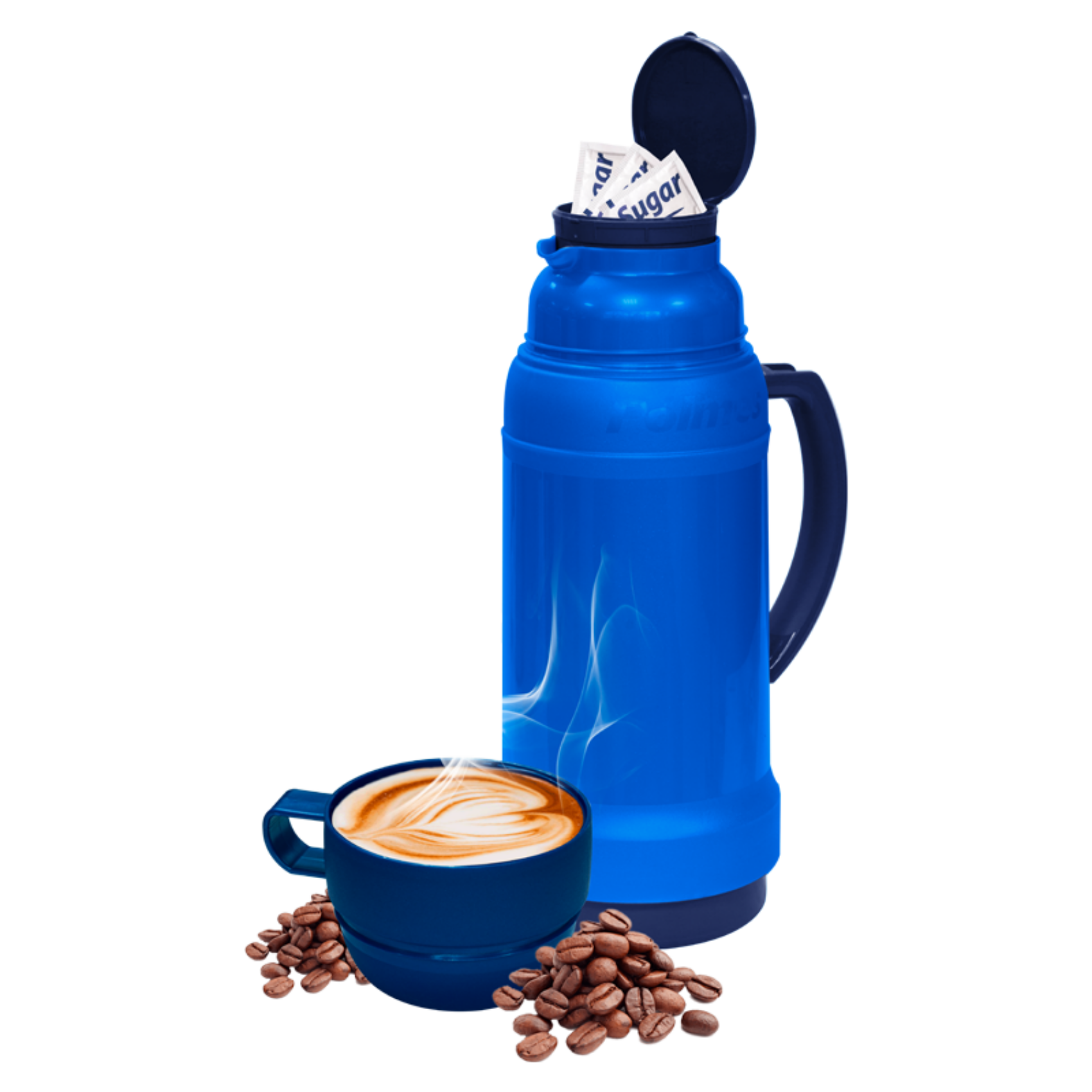Termo Polimes Con Ampolla De Vidrio Para Café 1Lt Atrraction Azul